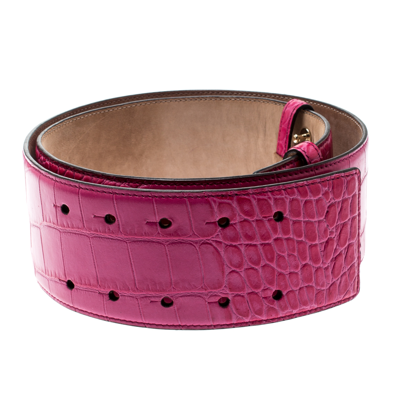 

Jimmy Choo Pink Croc Embossed Leather Waist Belt
