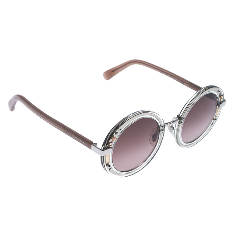 Jimmy Choo Palladium/ Brown Gradient Crystal Embellished GEMS Round Sunglasses