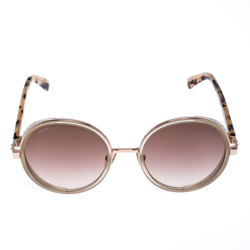 

Jimmy Choo Giittered Copper Gold/Pink Gradient Gold Mirrored ANDIE/S Round Sunglasses