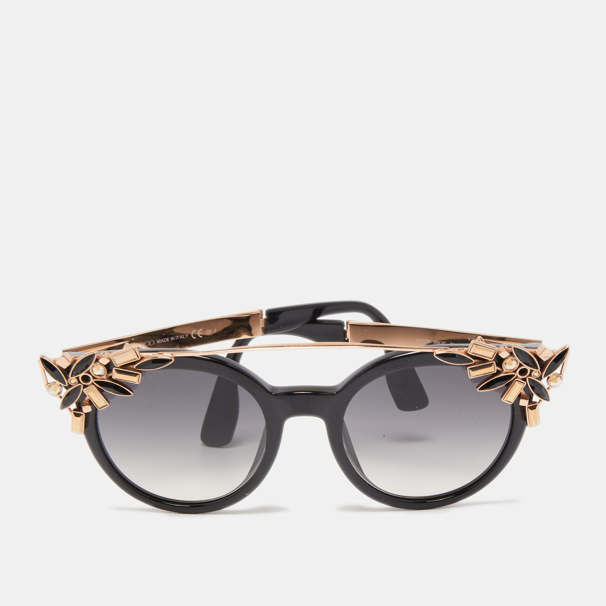 

Jimmy Choo Black/Gold Vivy Crystals Embellished Round Sunglasses