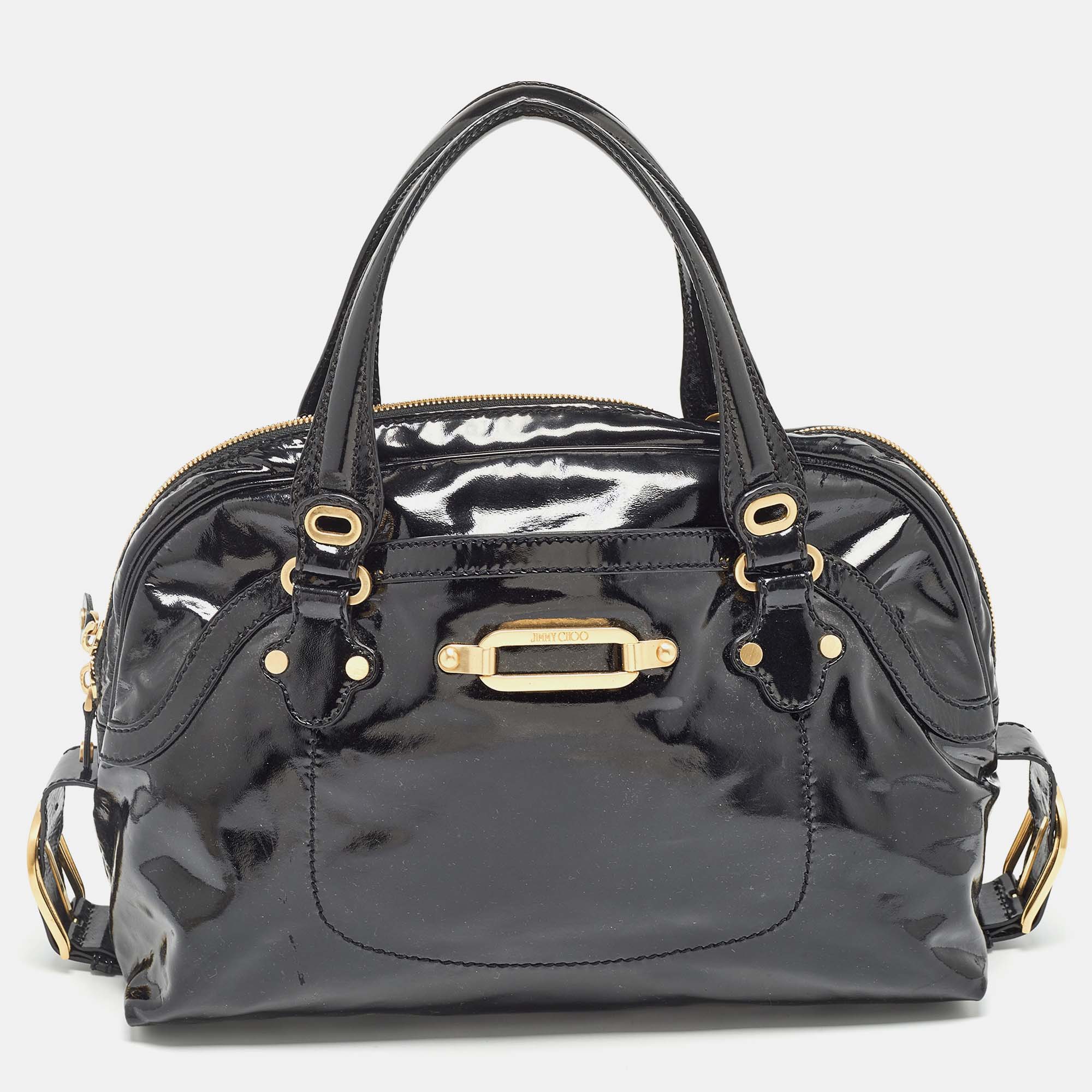 

Jimmy Choo Black Patent Leather Thora Dome Satchel