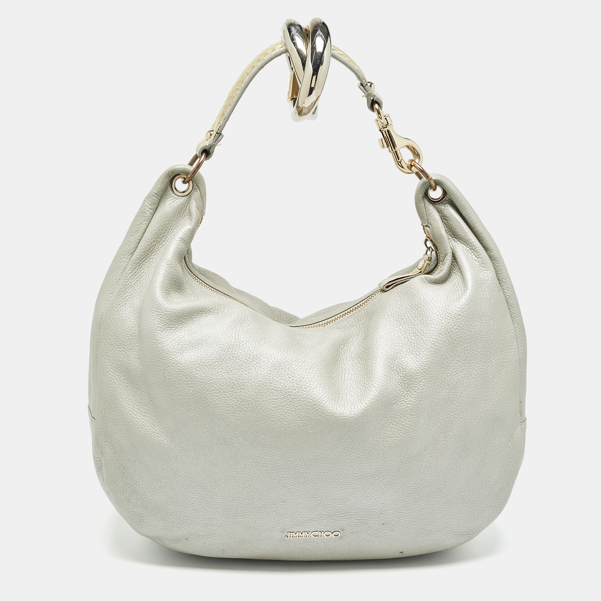 

Jimmy Choo Silver Leather Large Solar Hobo