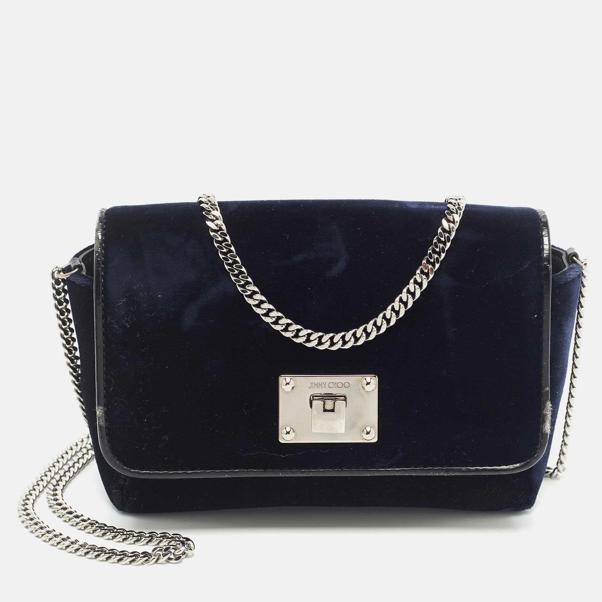 Pre-owned Jimmy Choo Midnight Blue Velvet Mini Ruby Chain Crossbody Bag