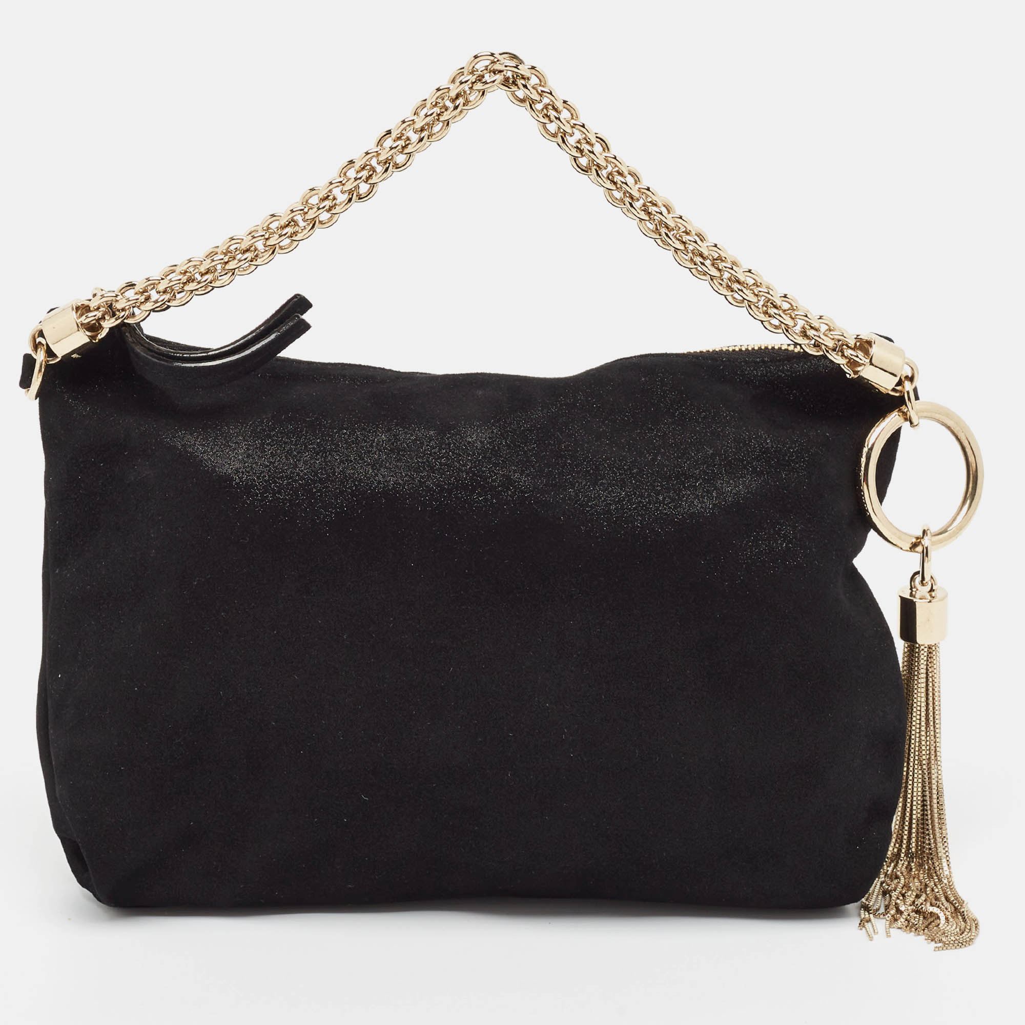 Pre-owned Jimmy Choo Black Shimmer Suede Callie Chain Clutch