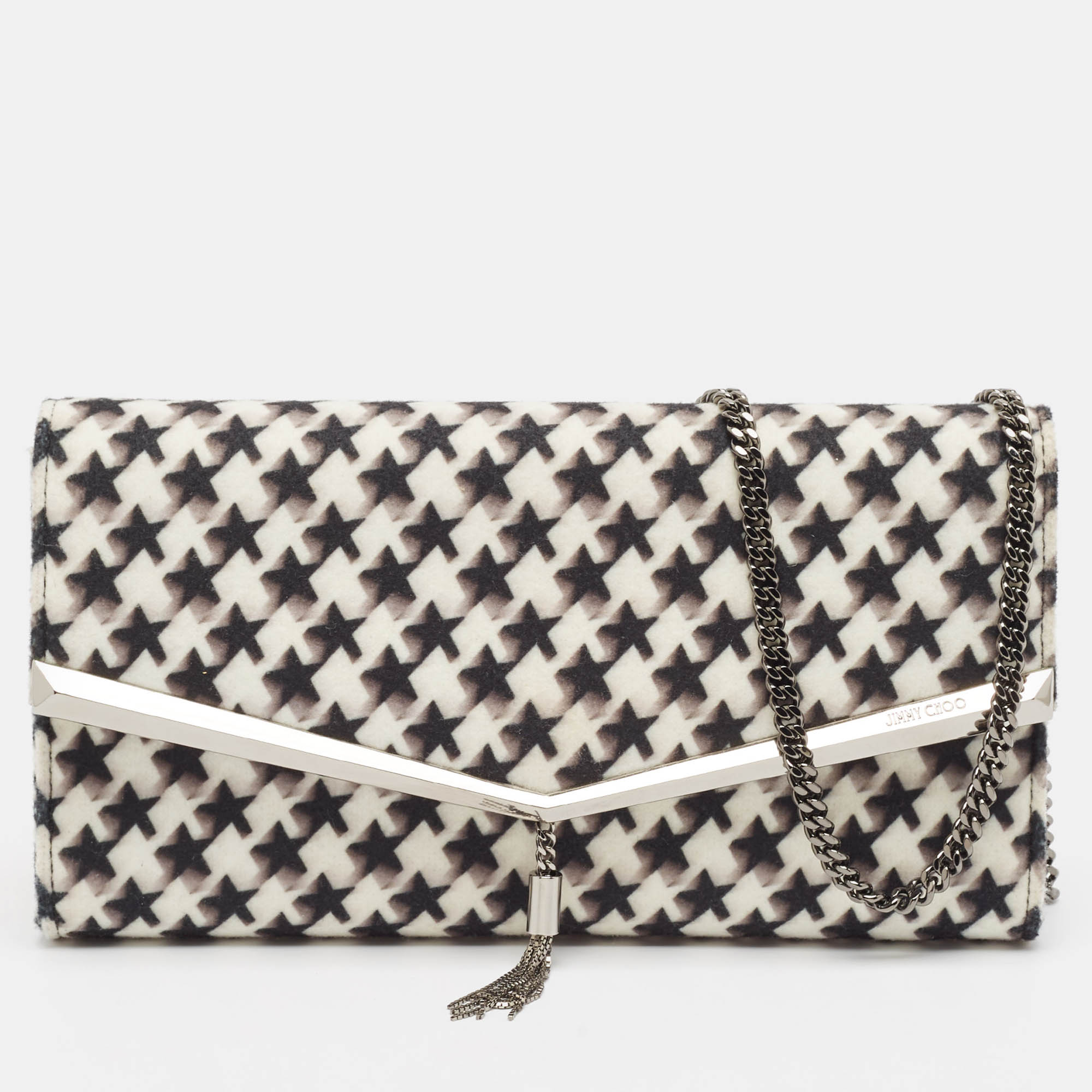 

Jimmy Choo Black/White Star Print Wool Elish Chain Clutch