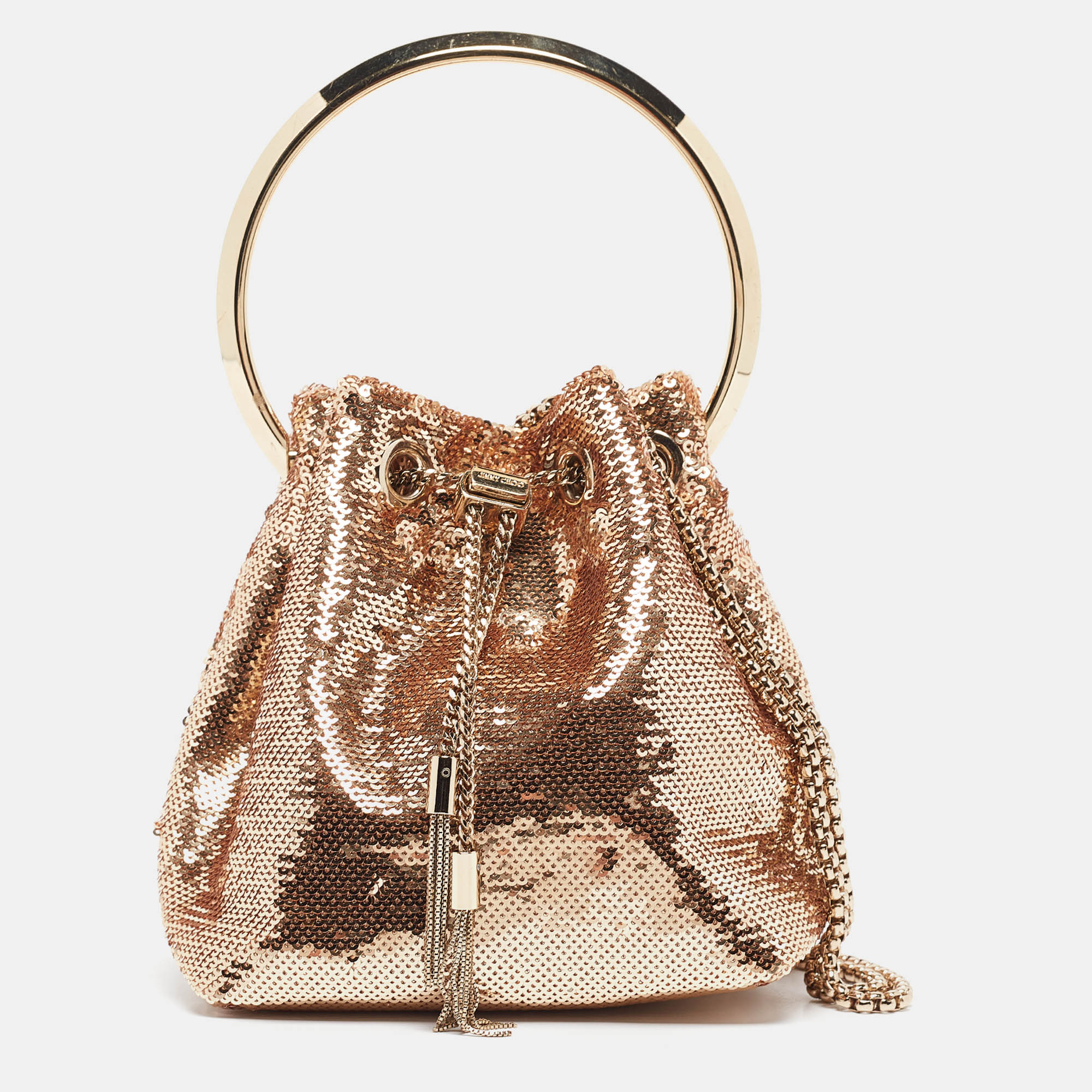 

Jimmy Choo Gold Sequins Bon Bon Bucket Bag