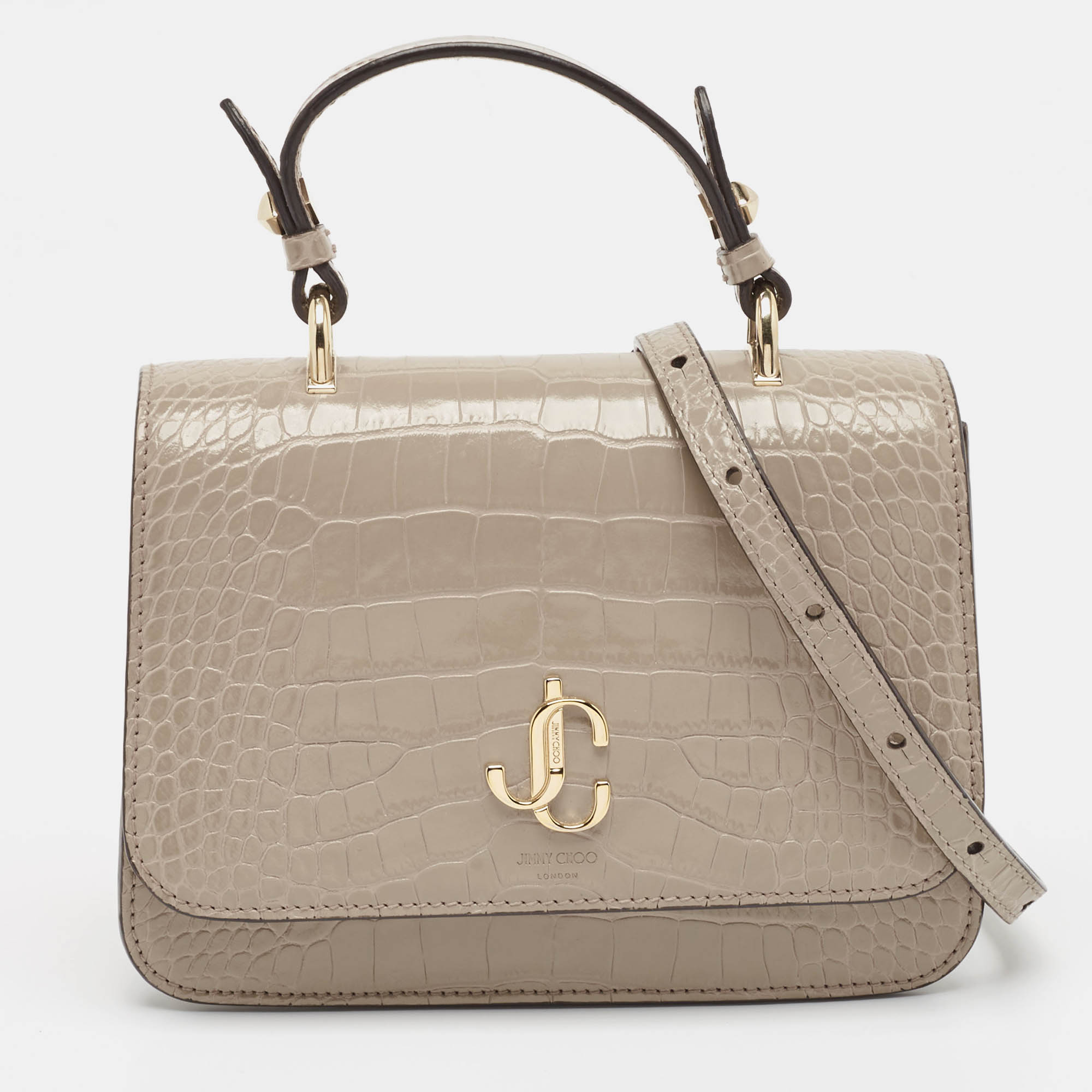 

Jimmy Choo Grey Croc Embossed Leather JC Top Handle Bag