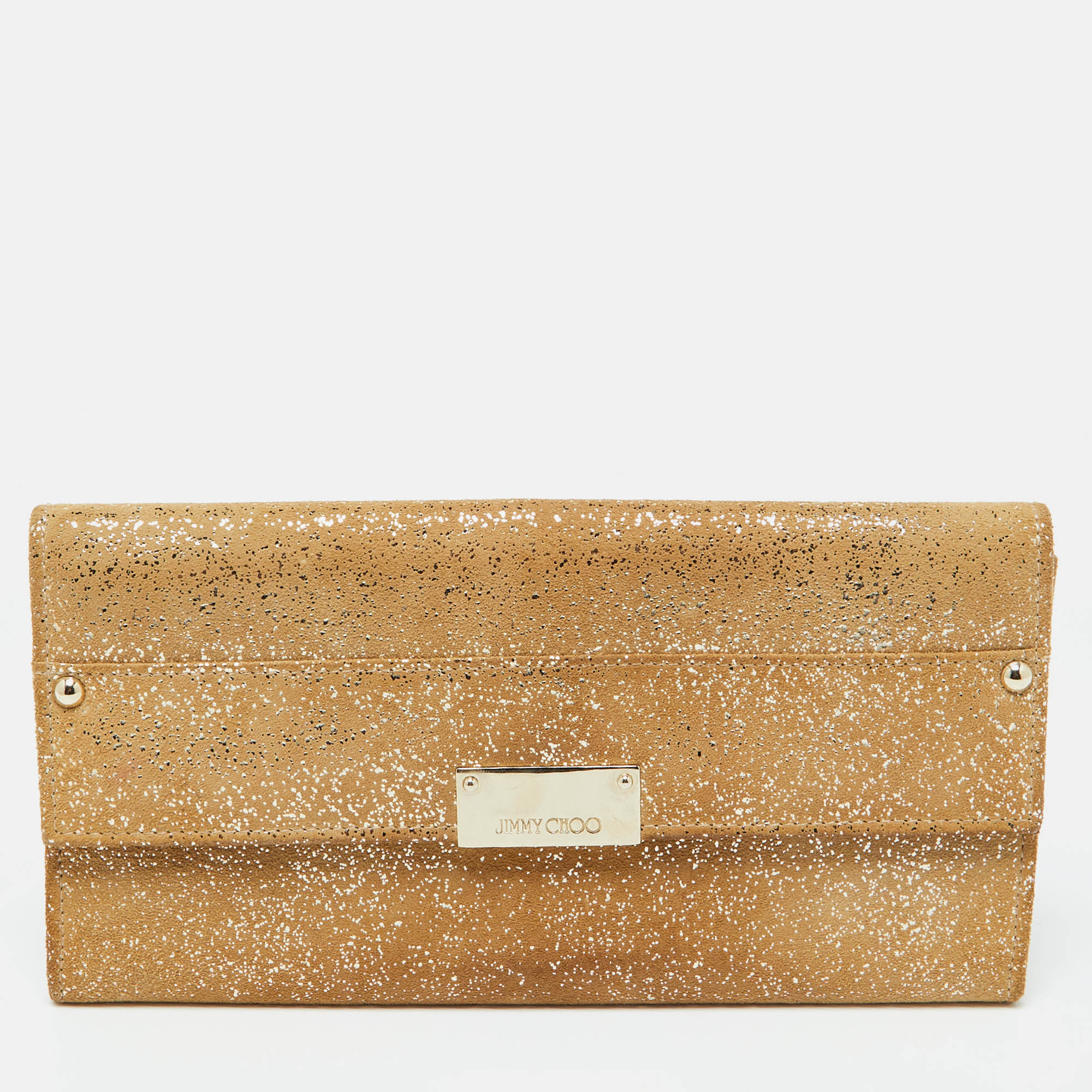 

Jimmy Choo Gold Glitter Suede Reese Clutch