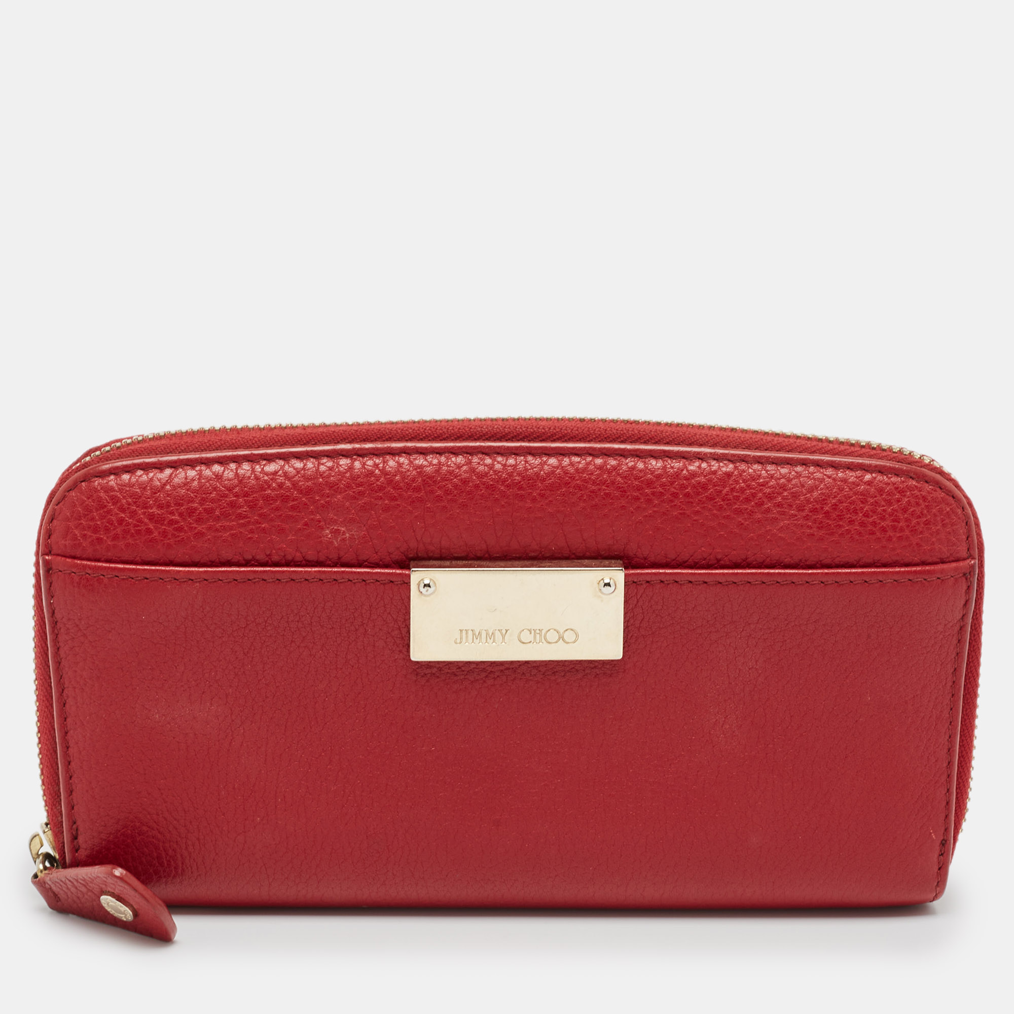 

Jimmy Choo Red Leather Logo Zip Continental Wallet