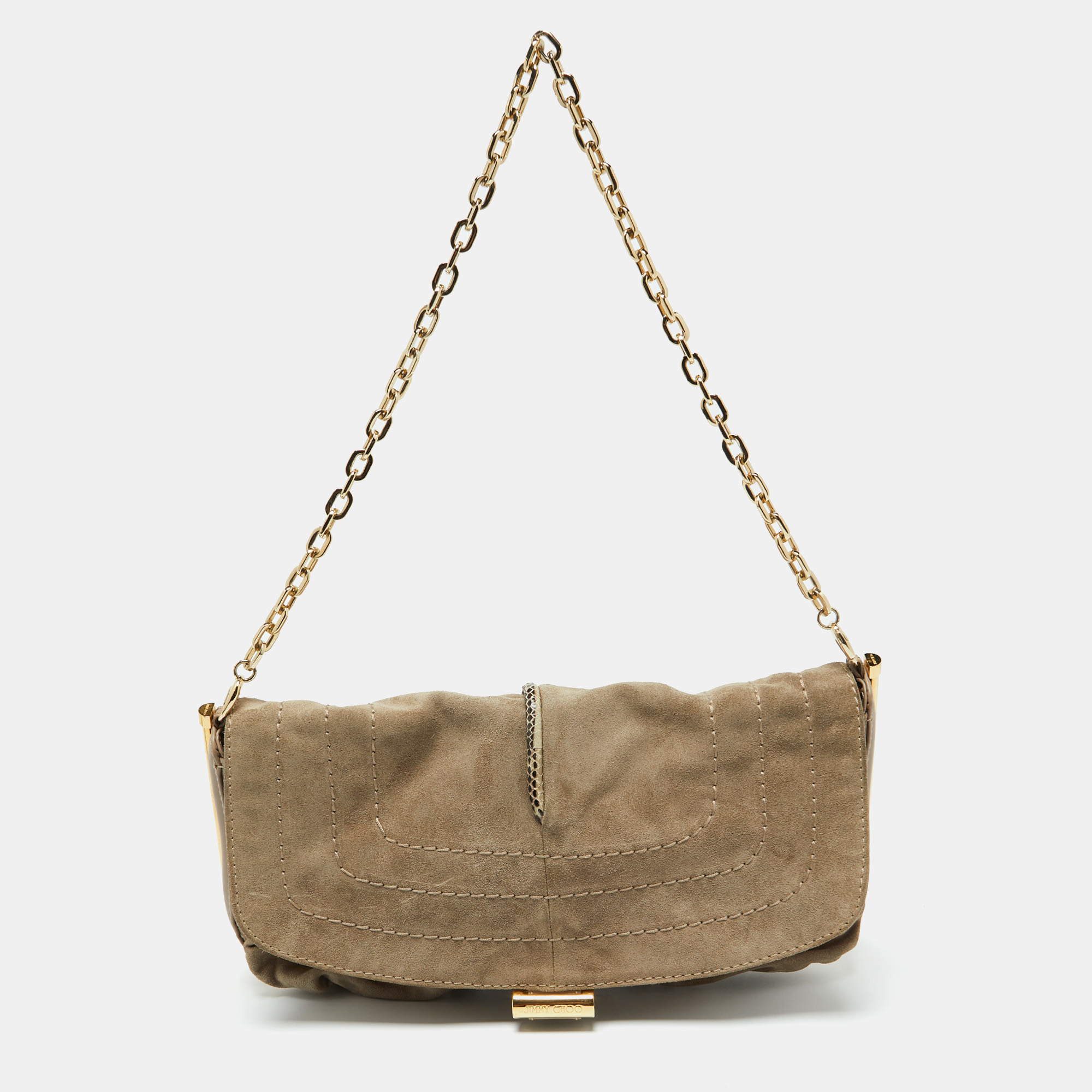 

Jimmy Choo Beige Suede and Leather Flap Shoulder Bag