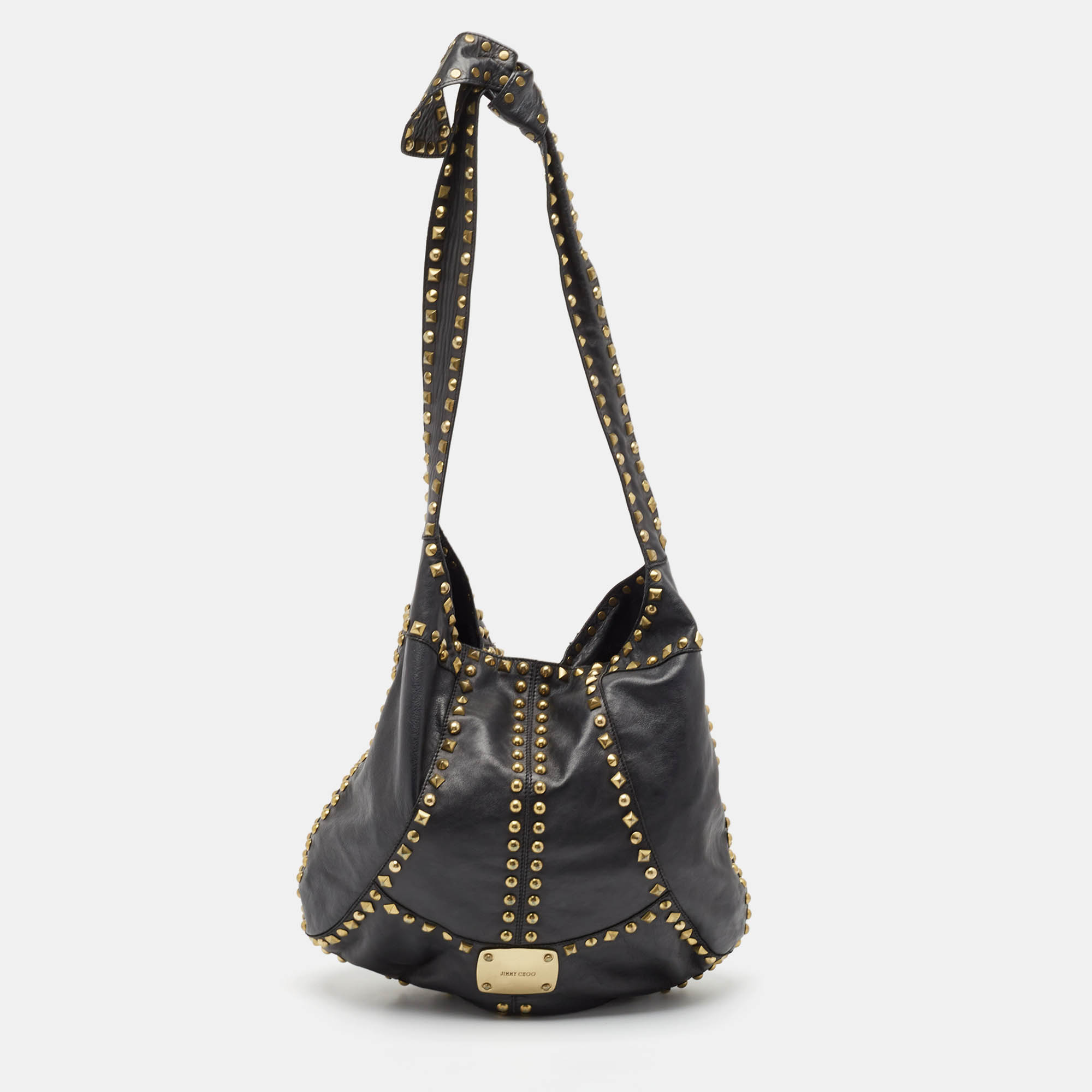 Pre-owned Jimmy Choo Black Leather Studded Hobo