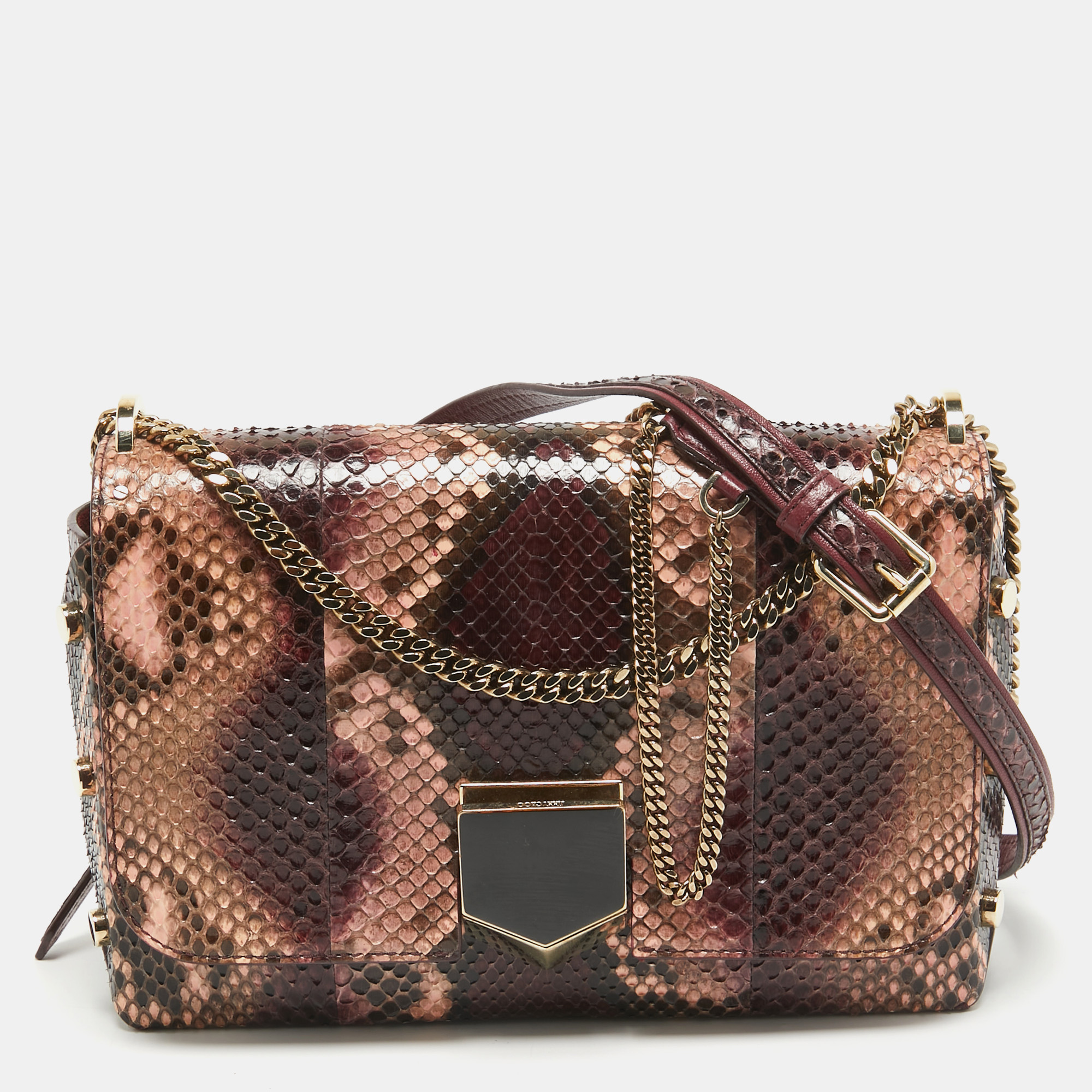 Pre-owned Jimmy Choo Burgundy/multicolor Python Lockett City Shoulder Bag