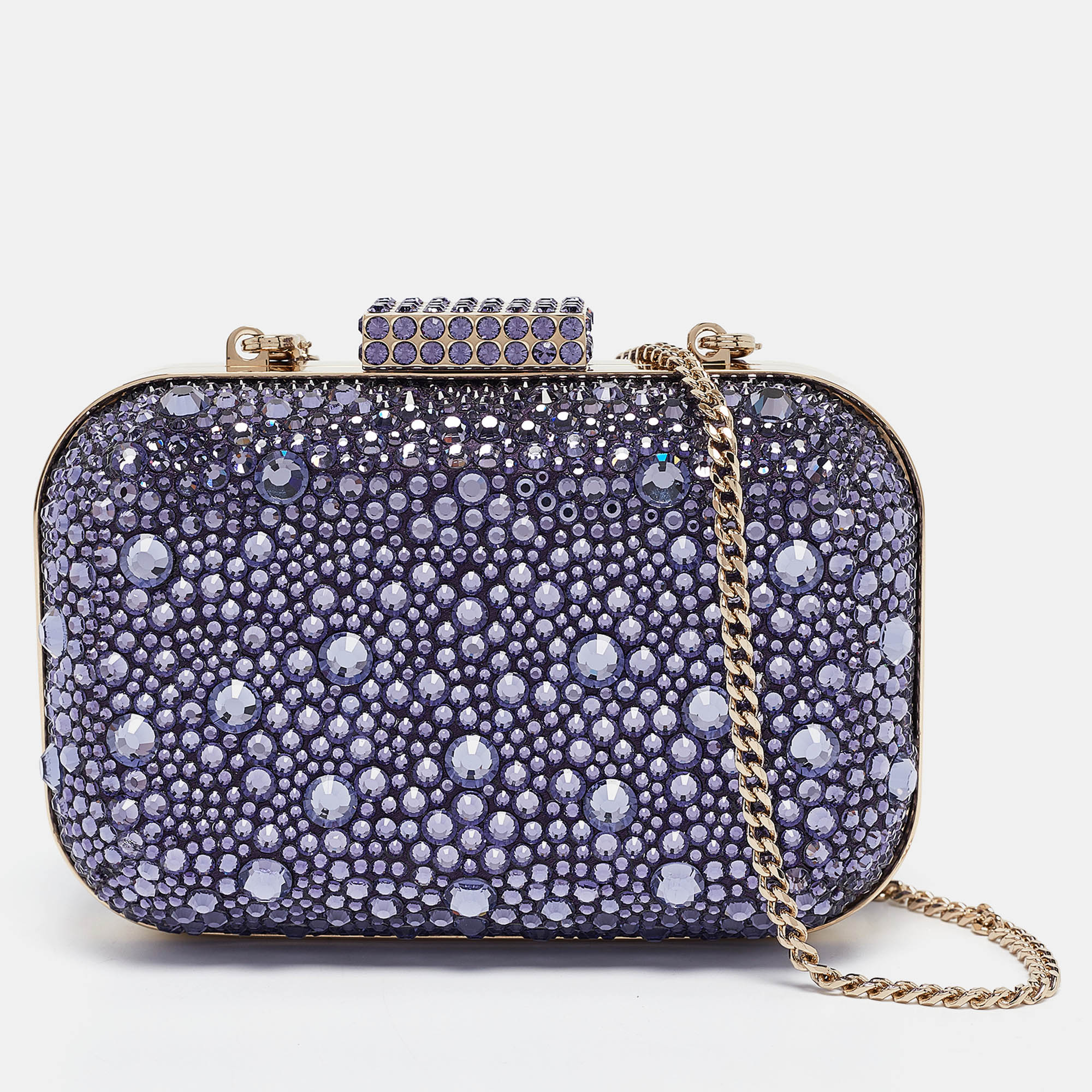 

Jimmy Choo Purple Satin and Crystals Micro Cloud Chain Clutch