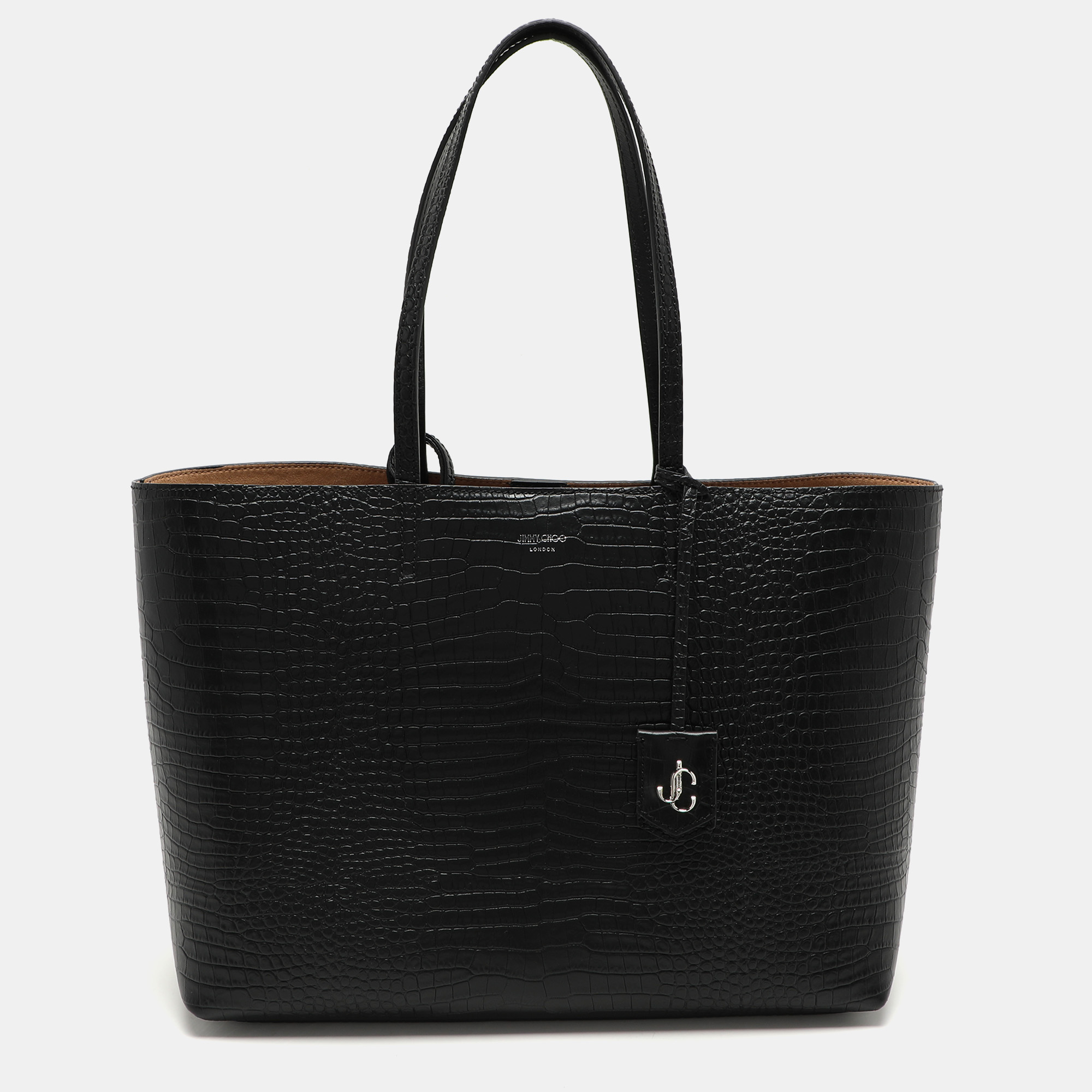 

Jimmy Choo Black Croc Embossed Leather Deelan Tote