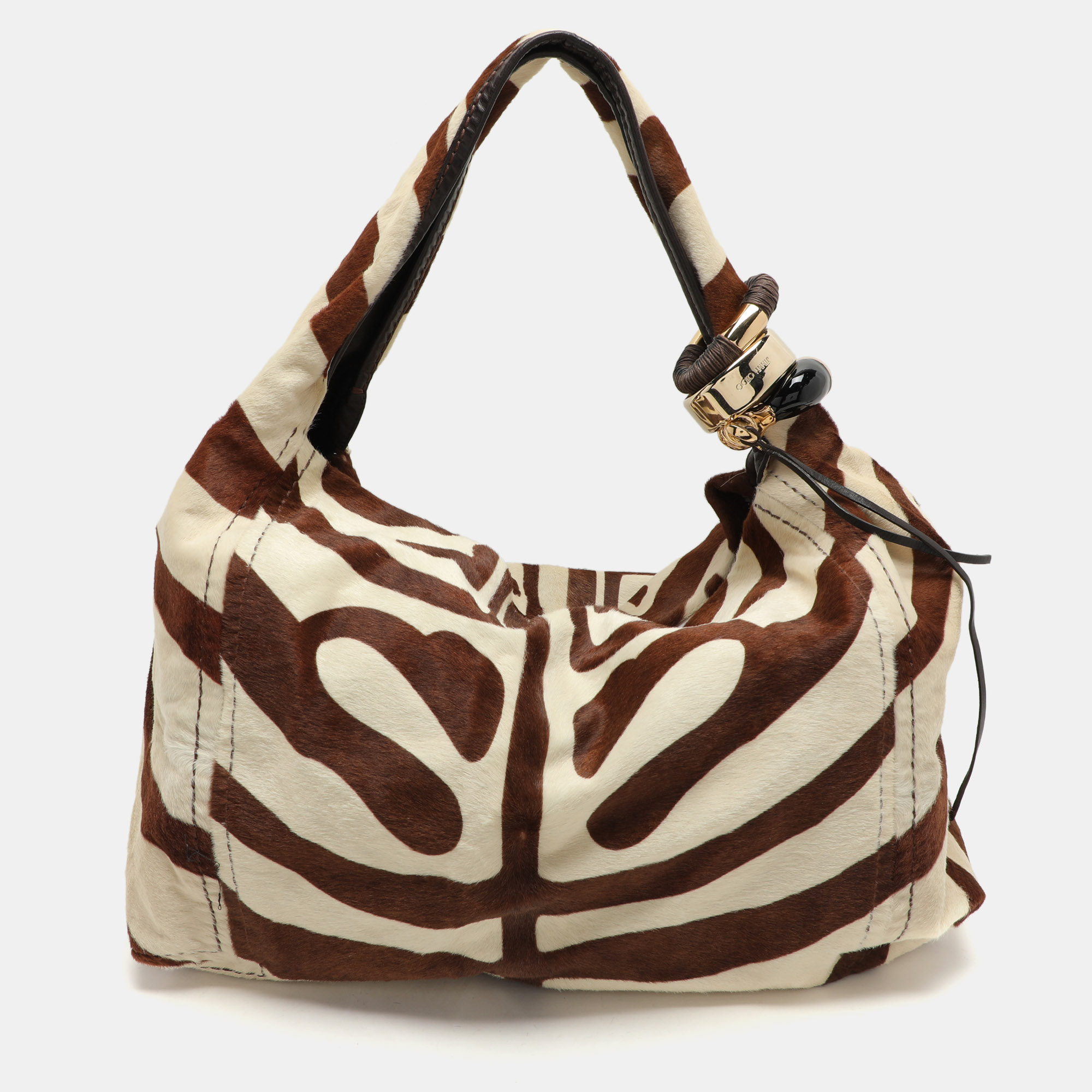 

Jimmy Choo Brown and White Zebra Print Pony Hair Saba Large Hobo Bag