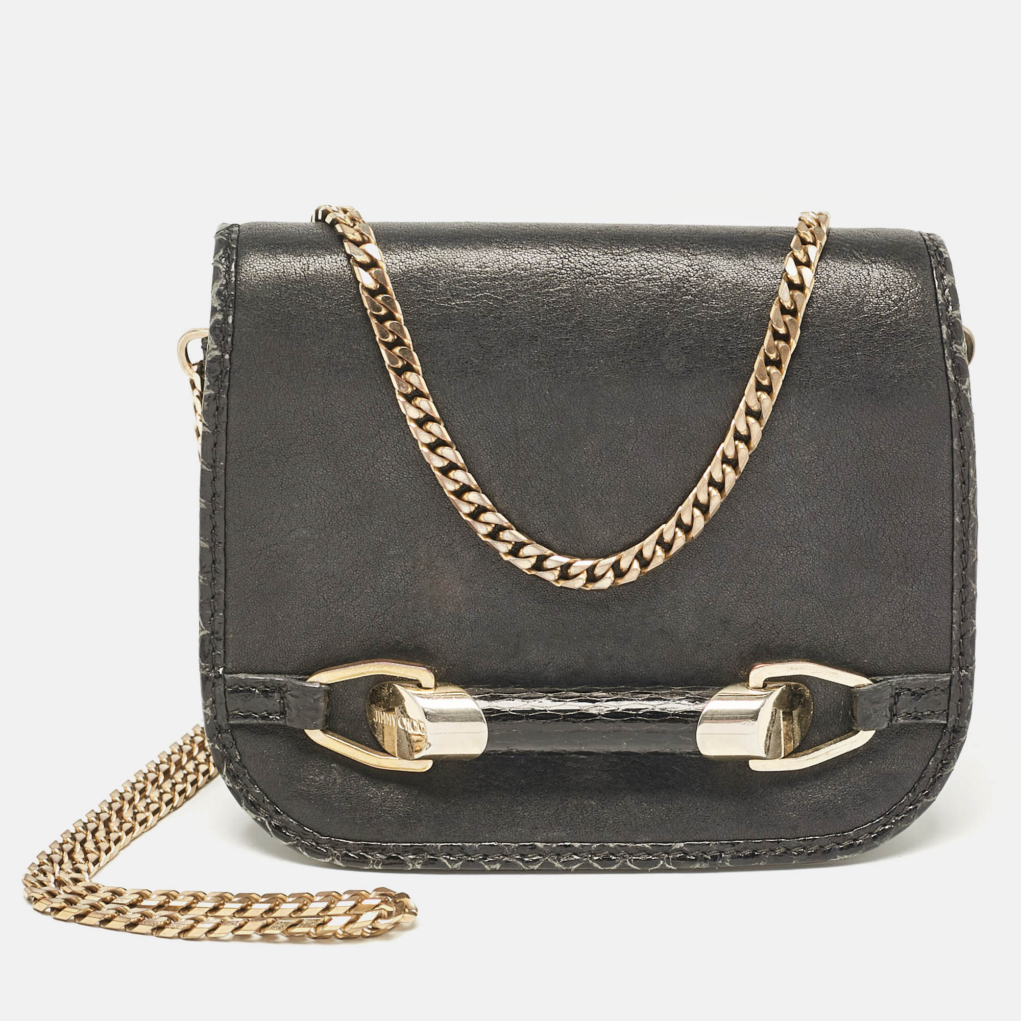 

Jimmy Choo Black Leather and Watersnake Leather Trim Zadie Crossbody Bag