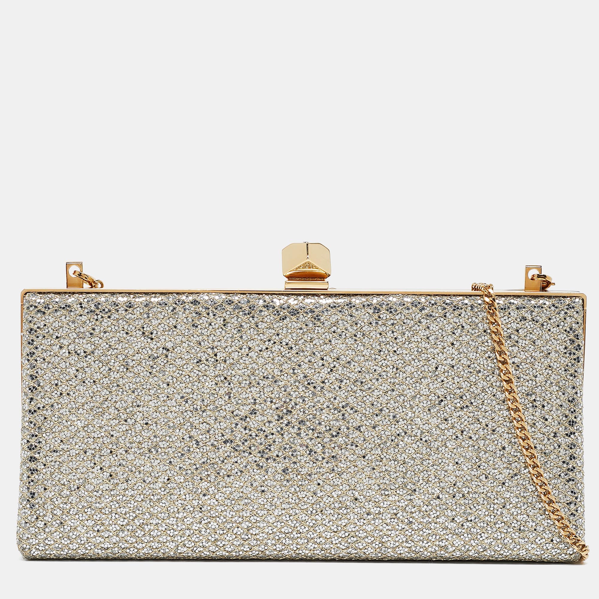 

Jimmy Choo Silver/Gold Glitter Celeste Chain Clutch