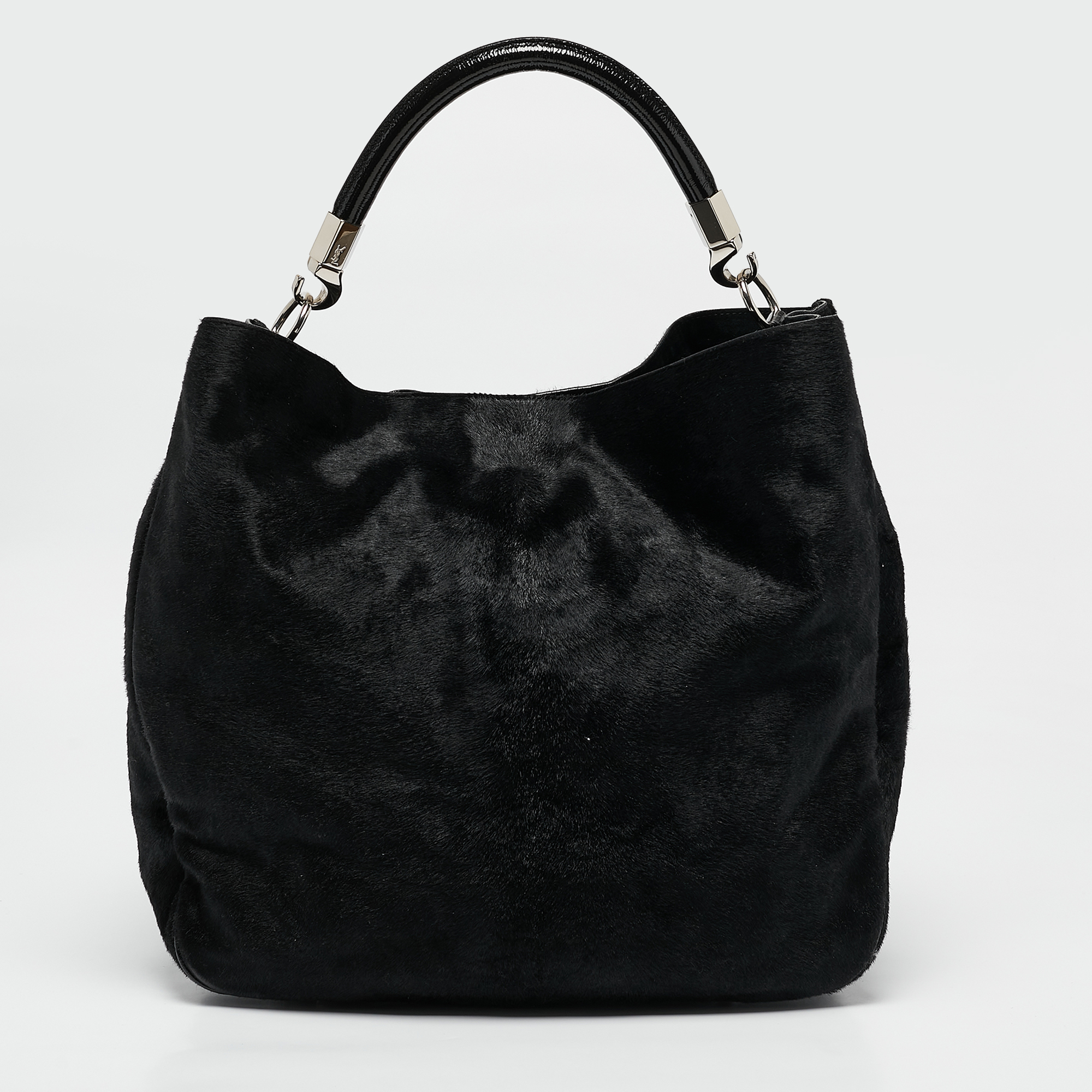 

Jimmy Choo Black Calfhair and Patent Leather Roady Hobo