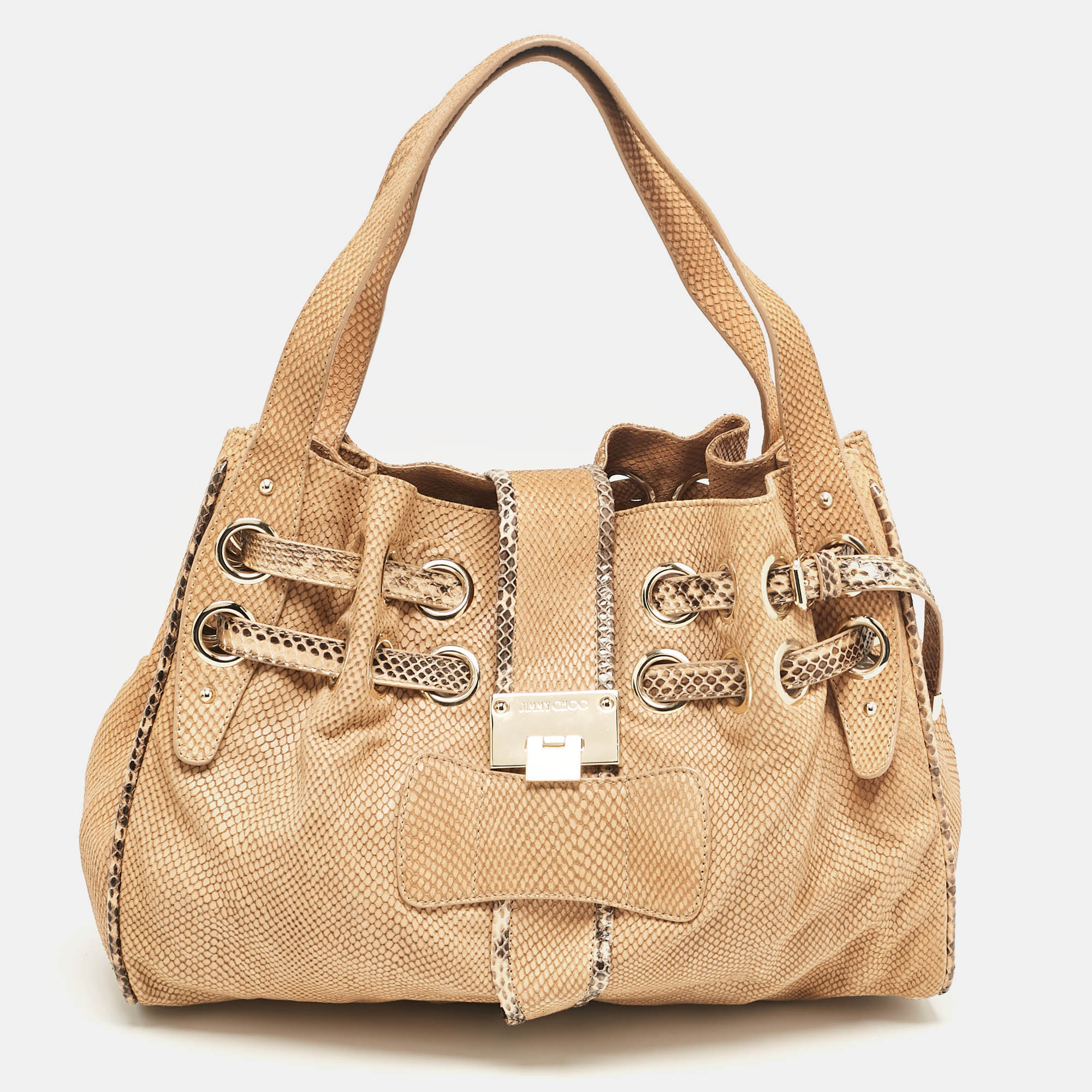 

Jimmy Choo Beige Snakeskin Embossed and Watersnake Leather Riki Tote