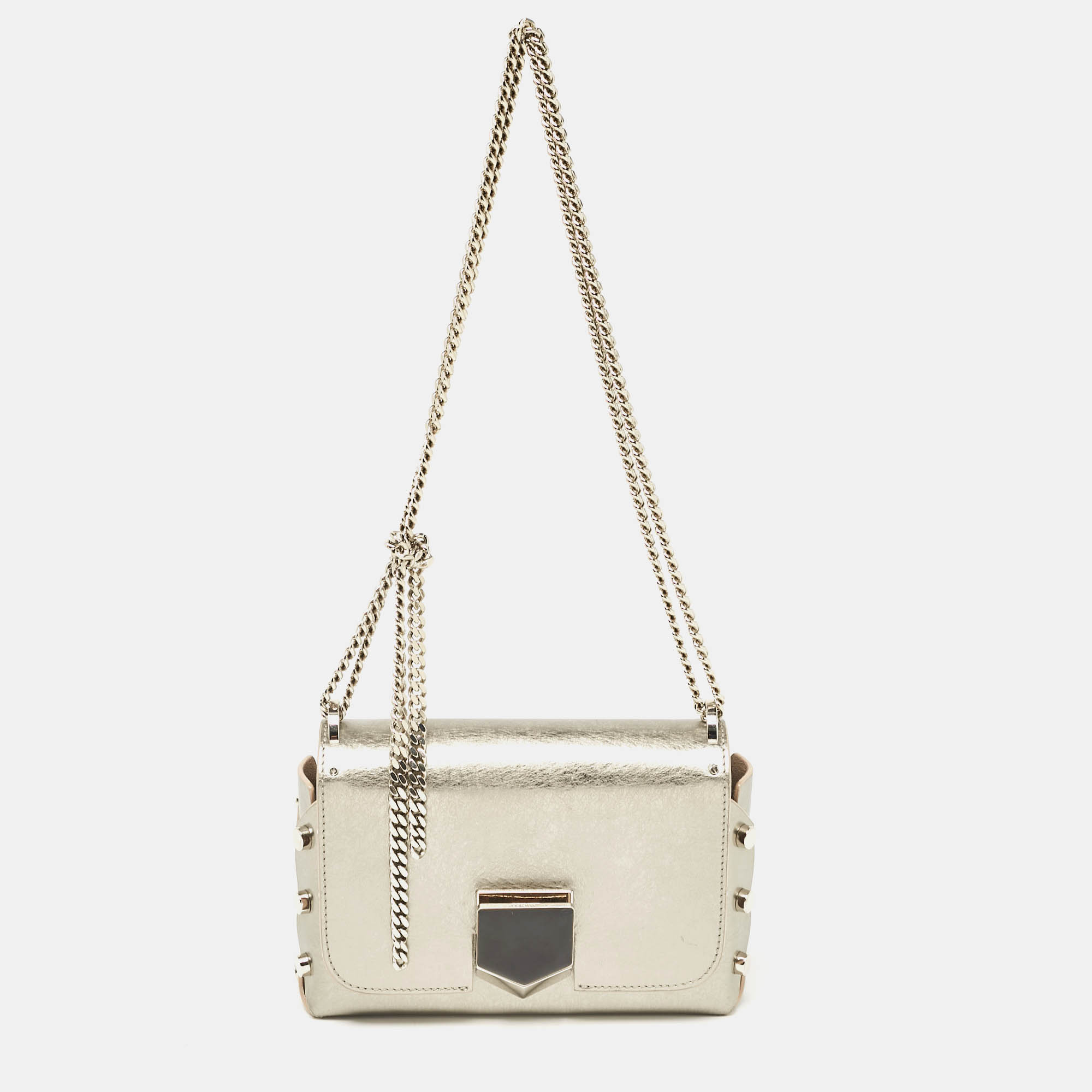 

Jimmy Choo Silver Leather Lockett City Shoulder Bag