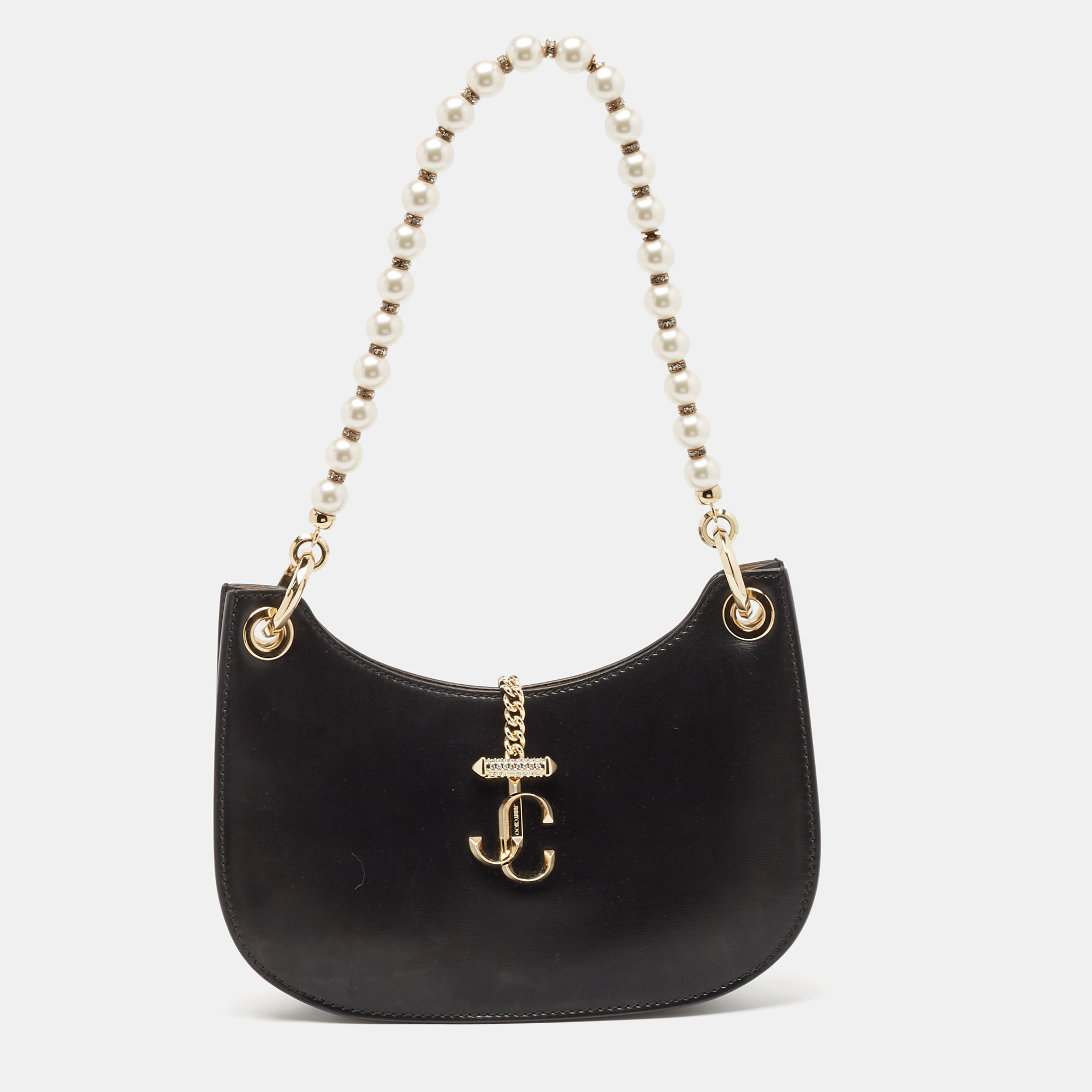 

Jimmy Choo Black Leather Pearl Embellished Varenne Hobo