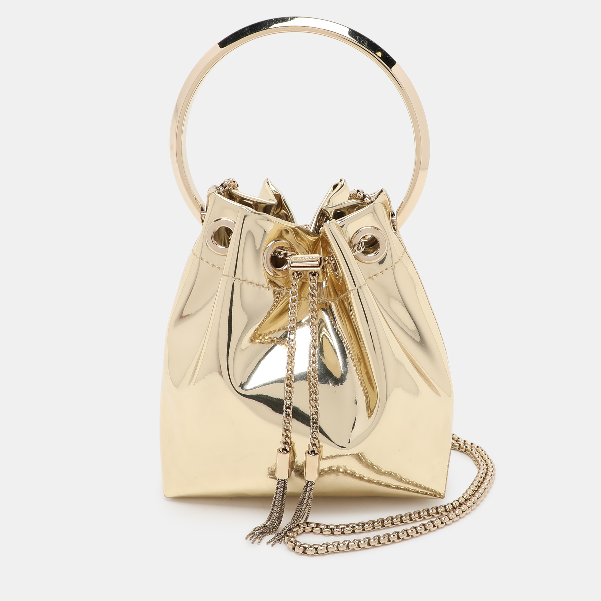 

Jimmy Choo Gold Mirror Leather BonBon Bucket Bag