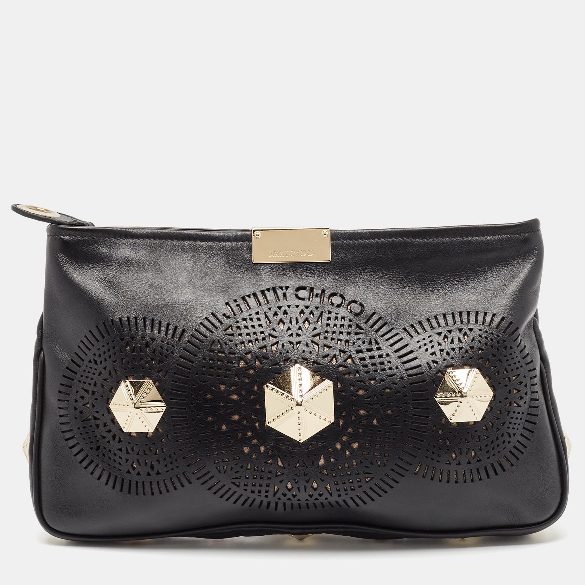 

Jimmy Choo Black Leather Embellished Clutch