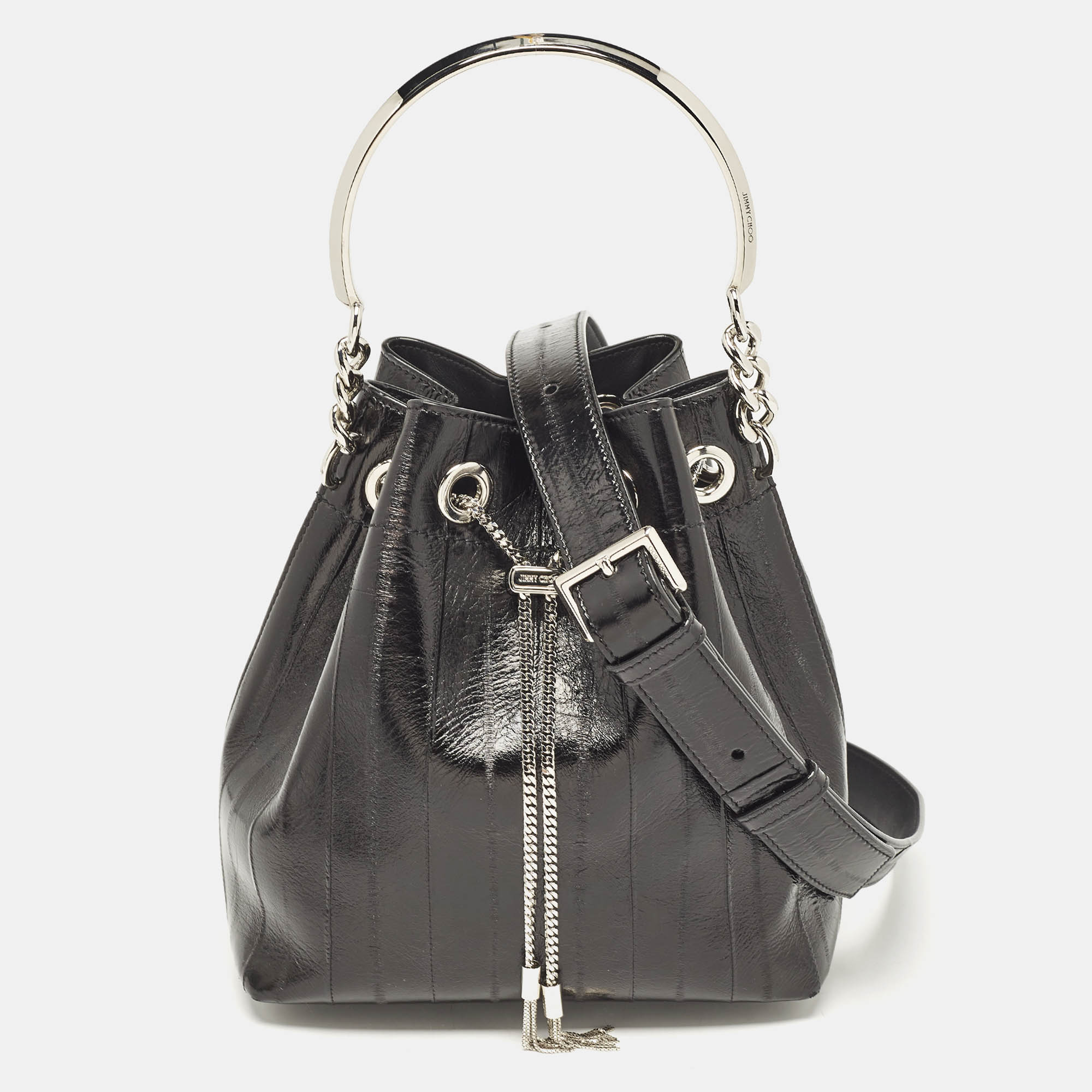 

Jimmy Choo Black Eel Leather BonBon Bucket Bag