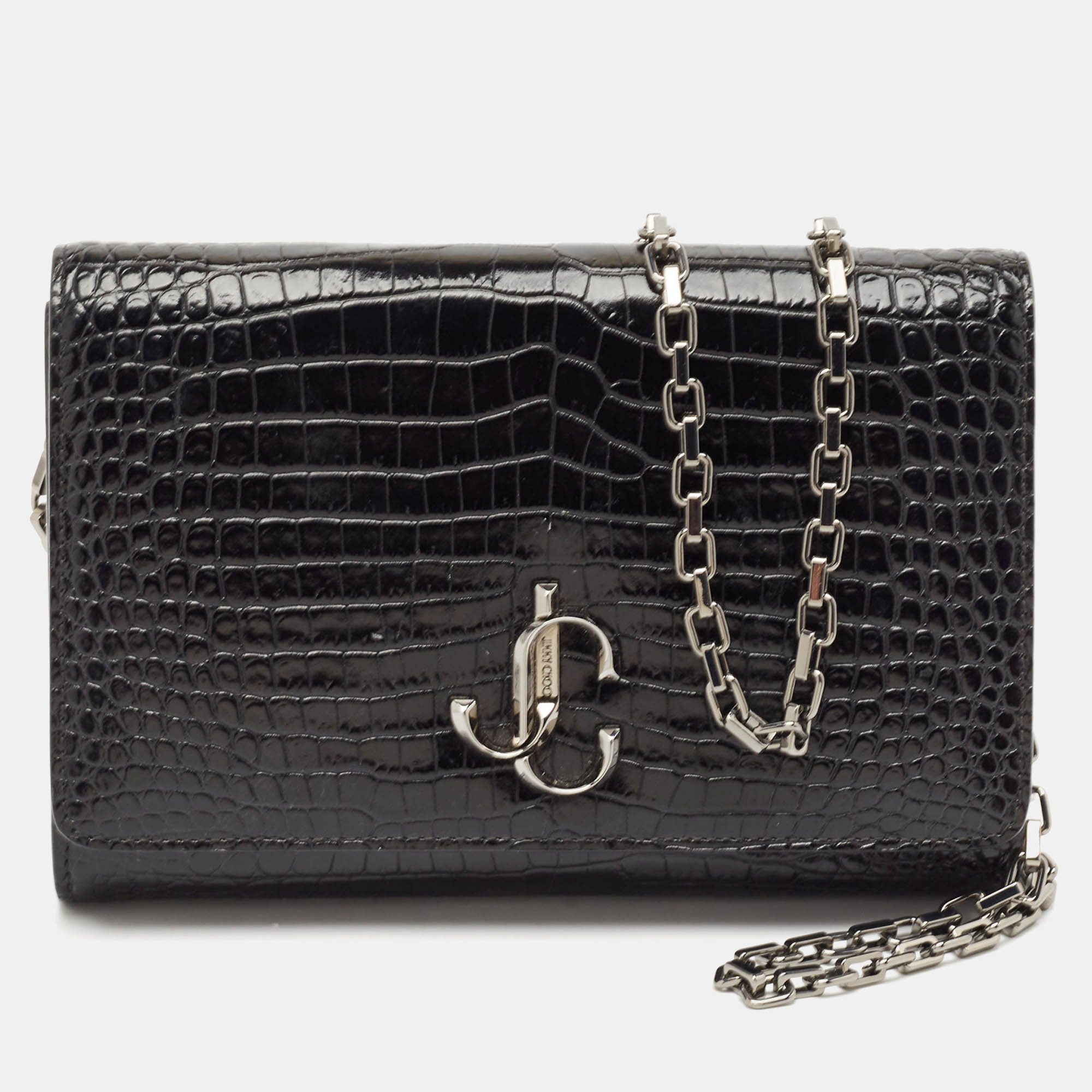 

Jimmy Choo Black Croc Embossed Leather Varenne Clutch Bag