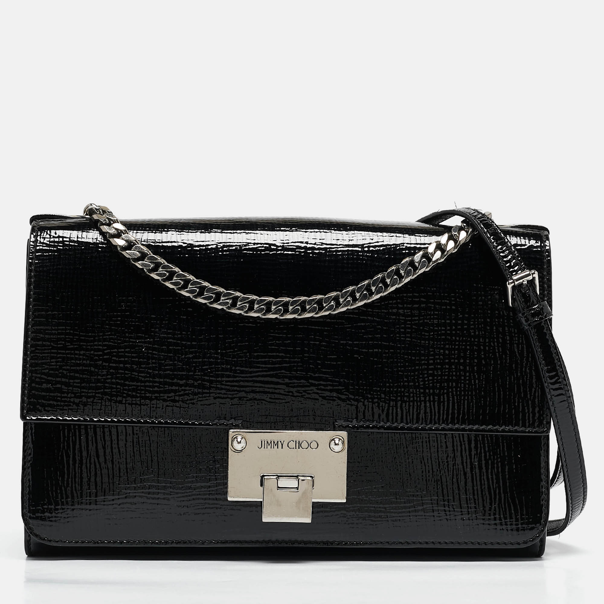 

Jimmy Choo Black Patent Leather Rebel Flap Shoulder Bag