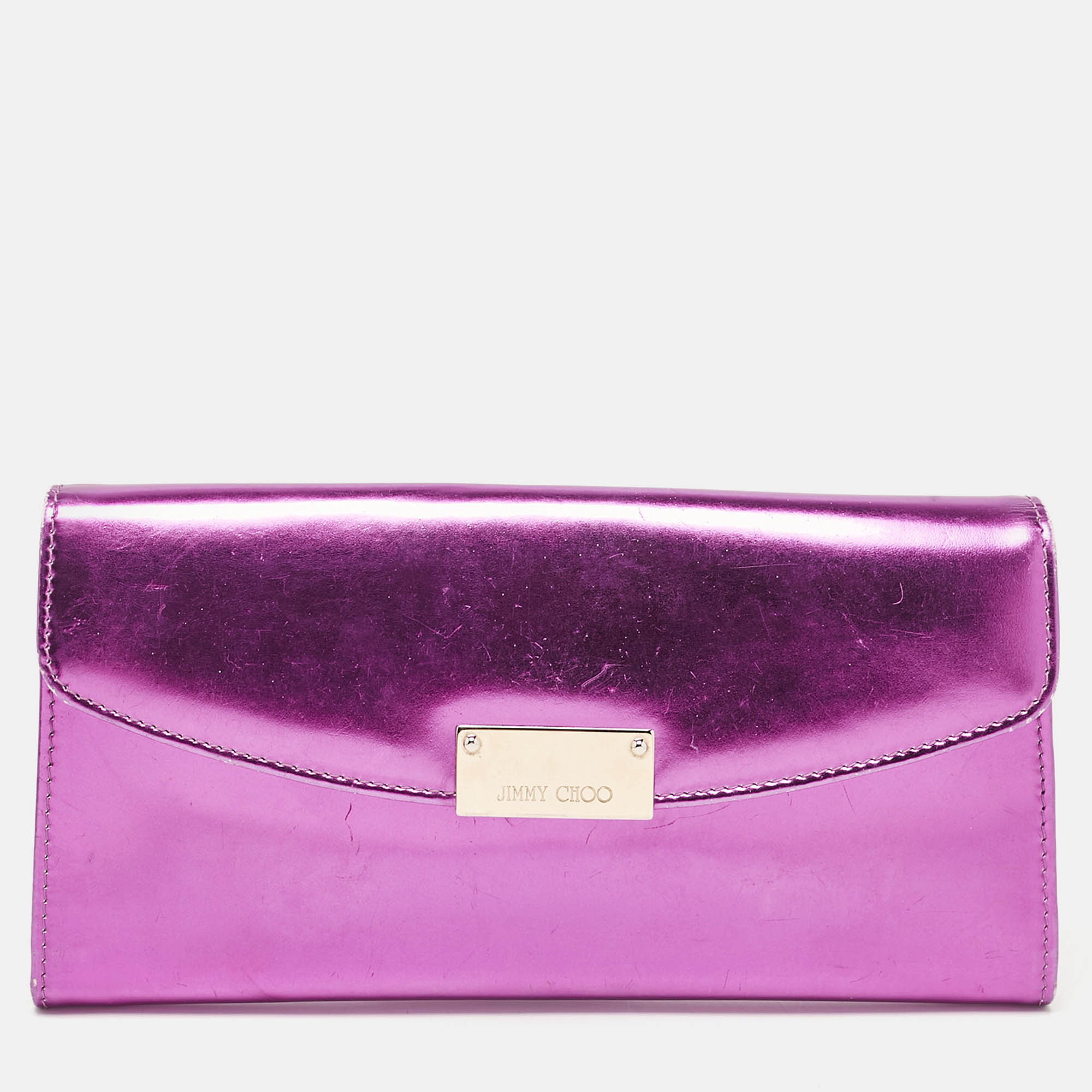 

Jimmy Choo Metallic Magenta Leather Clutch, Pink