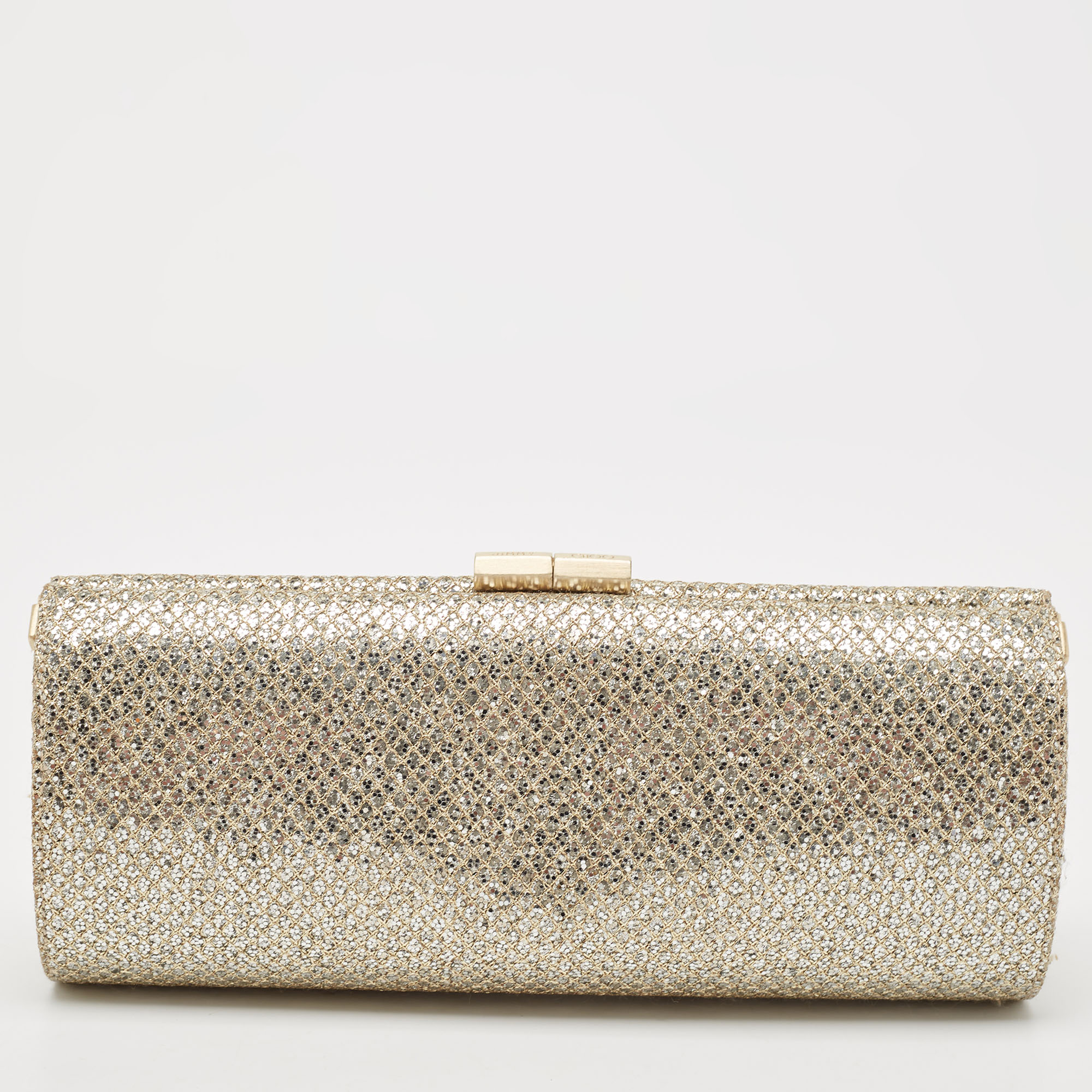 

Jimmy Choo Gold Glitter and Lurex Fabric Twill Tube Clutch