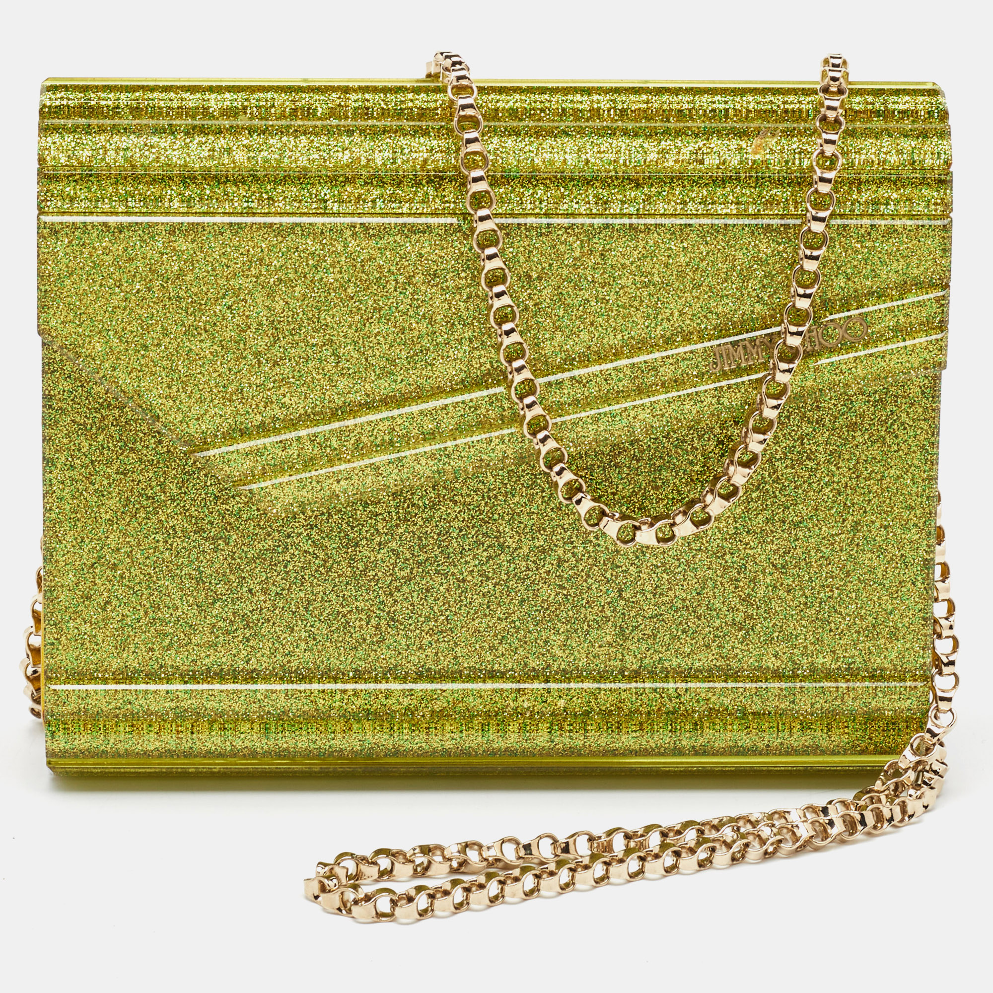 

Jimmy Choo Neon Yellow Shimmer Acrylic Perspex Candy Chain Clutch