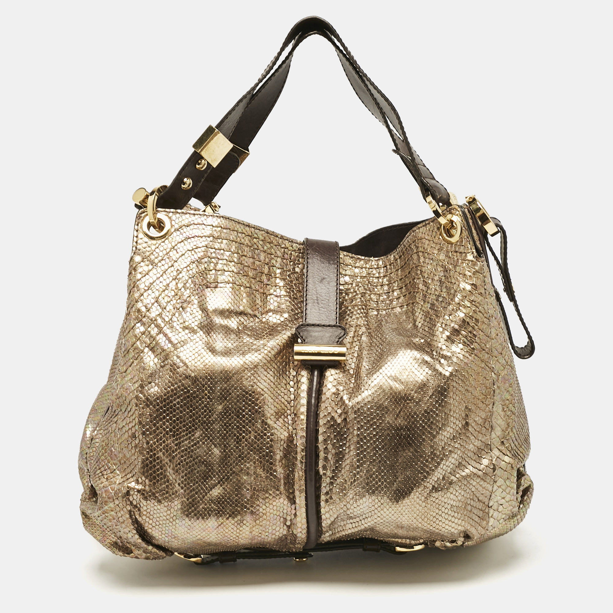 

Jimmy Choo Gold/Brown Leather and Snakeskin Alex Shoulder Bag