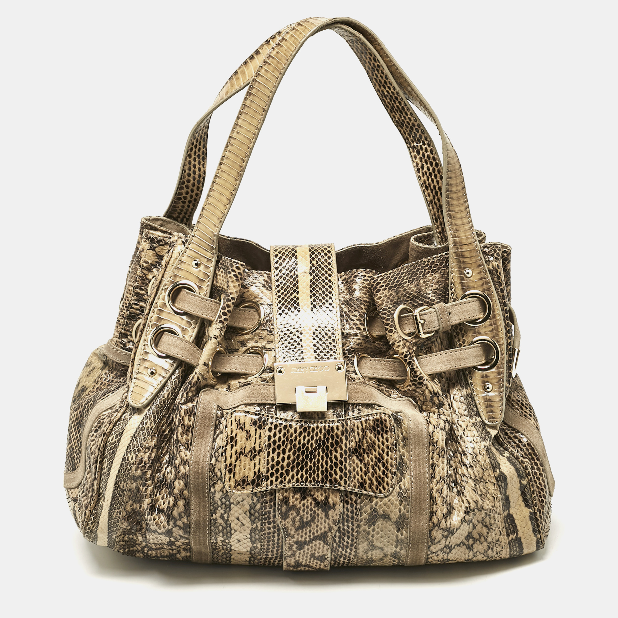 

Jimmy Choo Beige Snakeskin and Suede Riki Tote