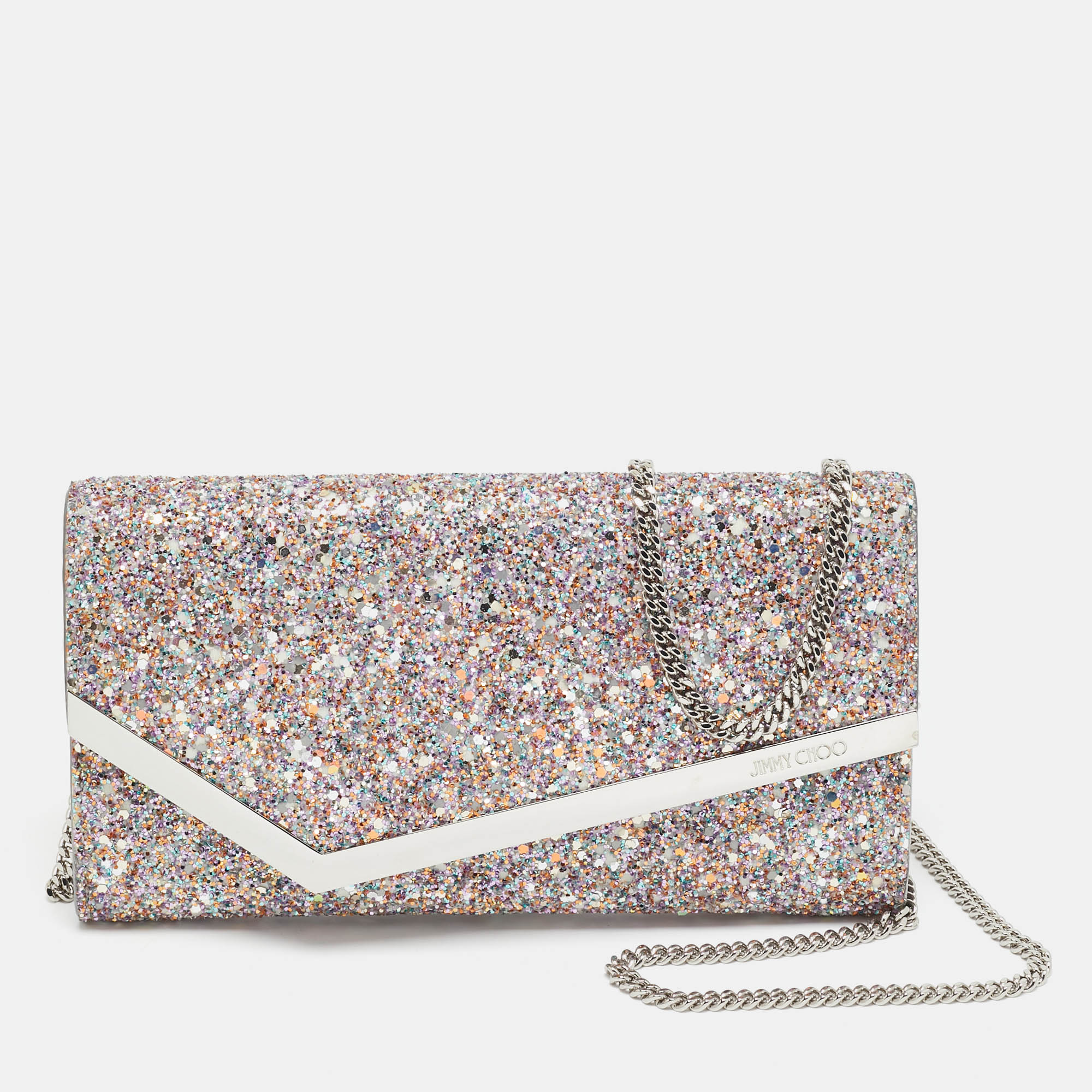 

Jimmy Choo Pink Coarse Glitter Emmie Chain Clutch