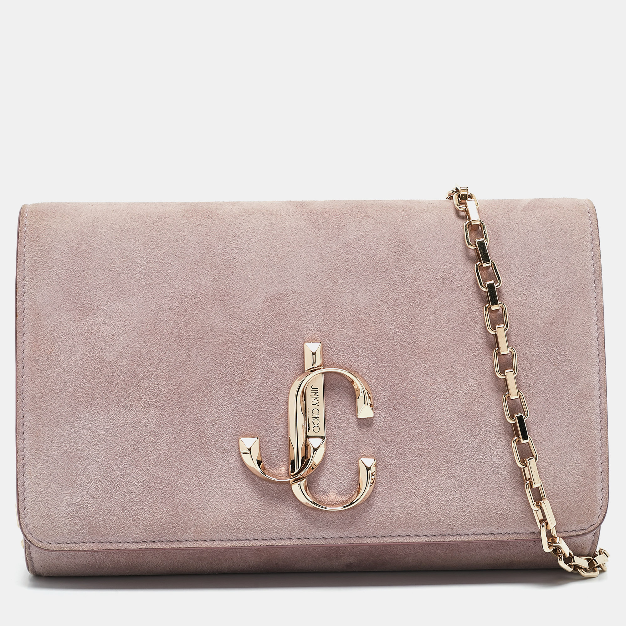 

Jimmy Choo Old Rose Suede Varenne Chain Clutch, Pink