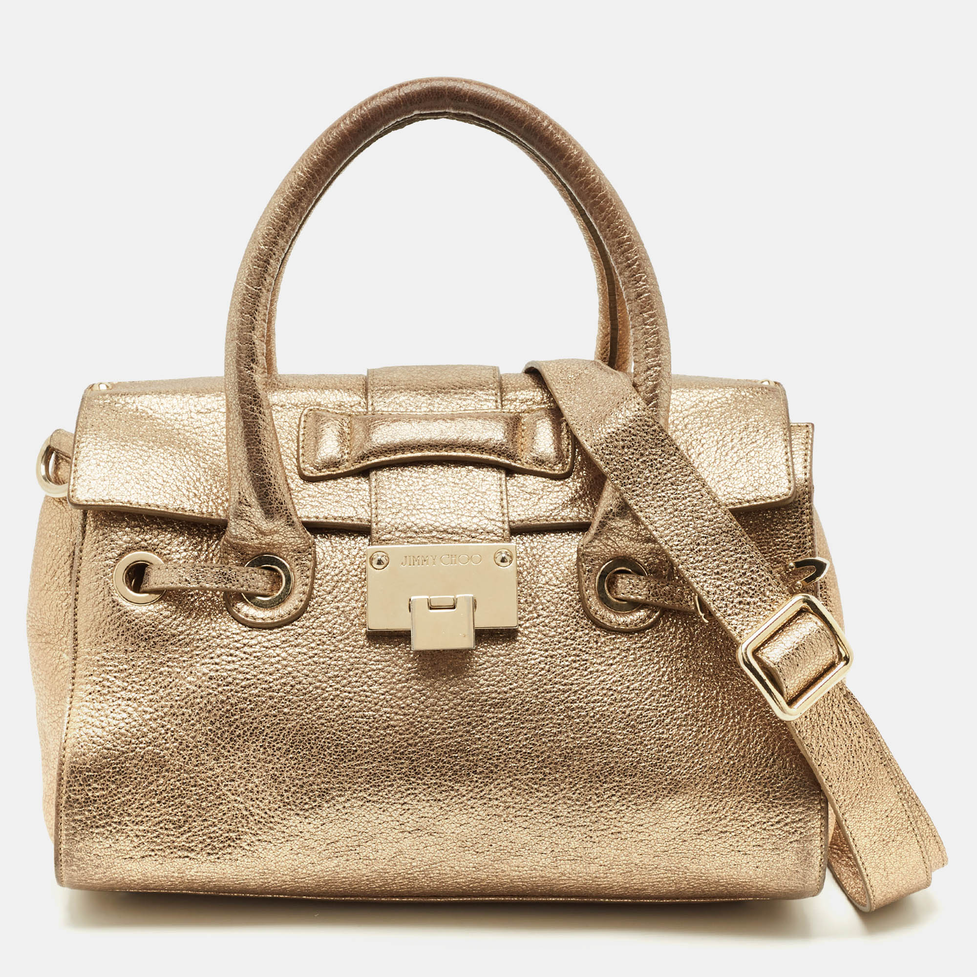 

Jimmy Choo Gold Leather  Rosalie Top Handle Bag
