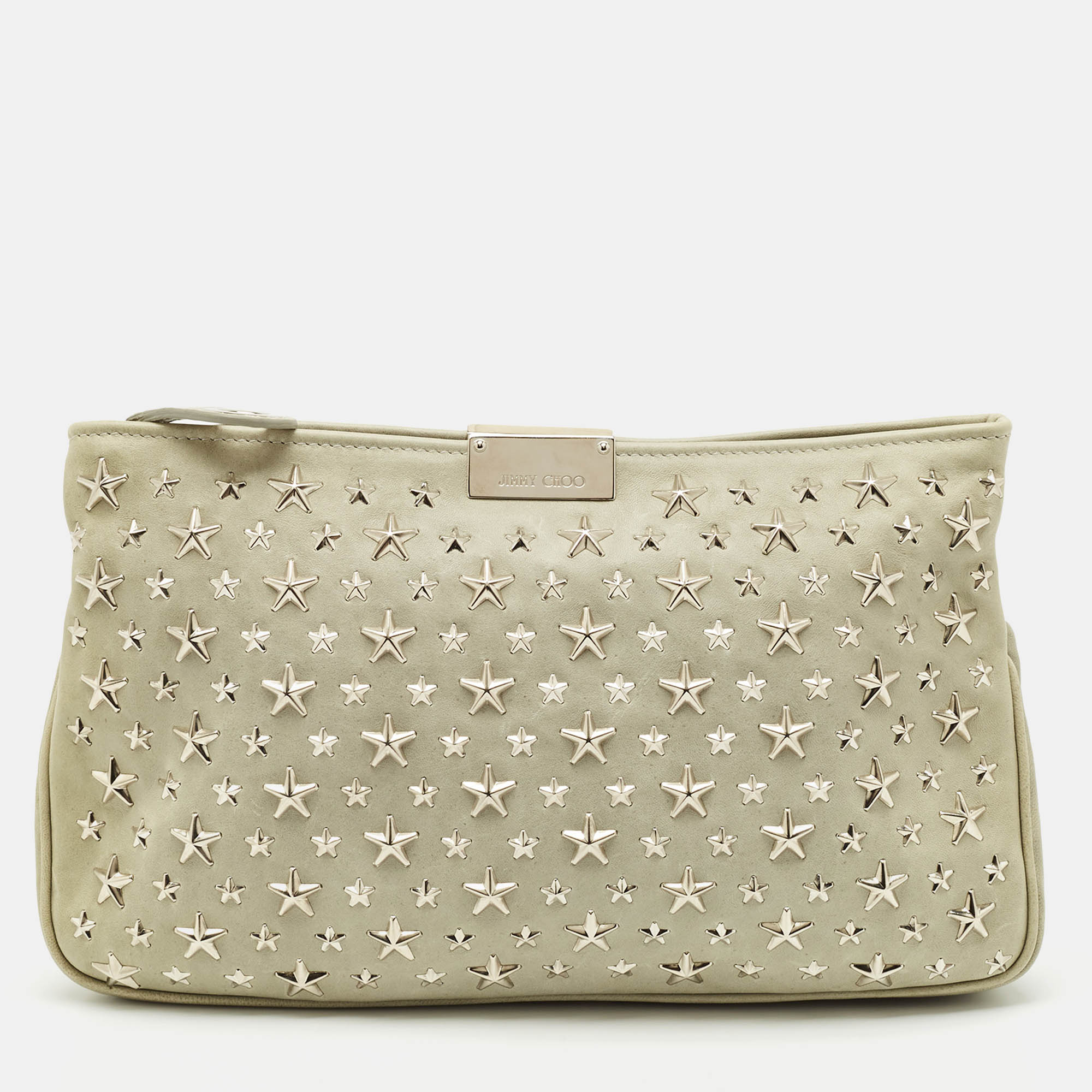 

Jimmy Choo Grey Leather Star Studded Zulu Clutch