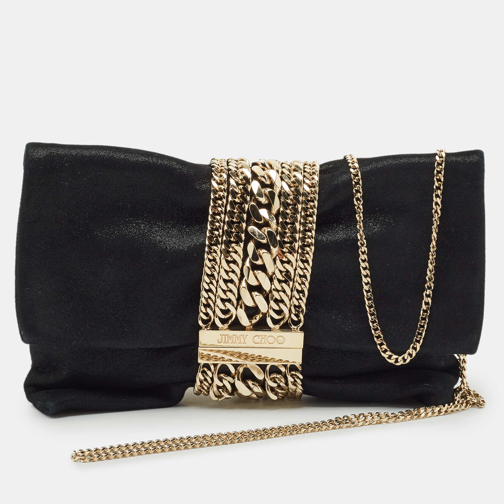 

Jimmy Choo Black Shimmer Suede Chandra Chain Clutch