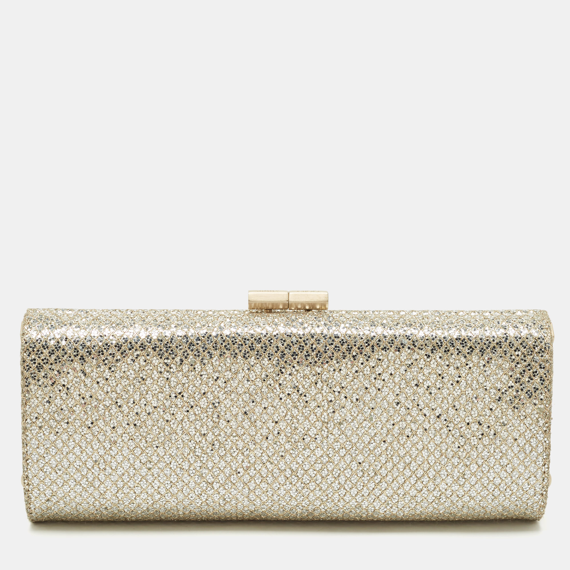 

Jimmy Choo Gold Glitter Lurex Fabric Twill Tube Clutch