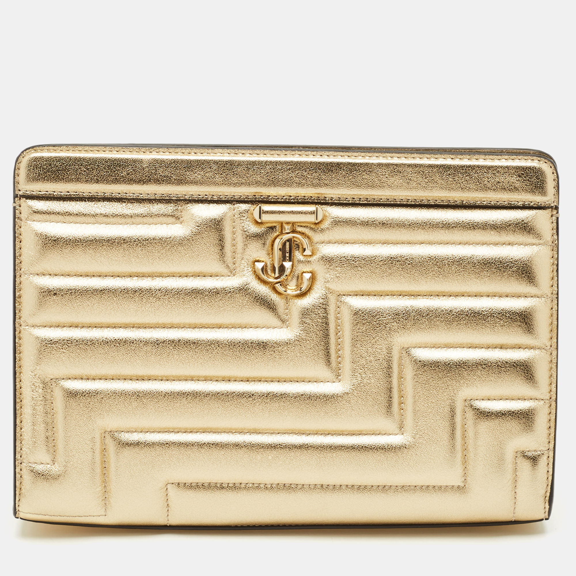 

Jimmy Choo Gold Quilted Leather Avenue Clutch
