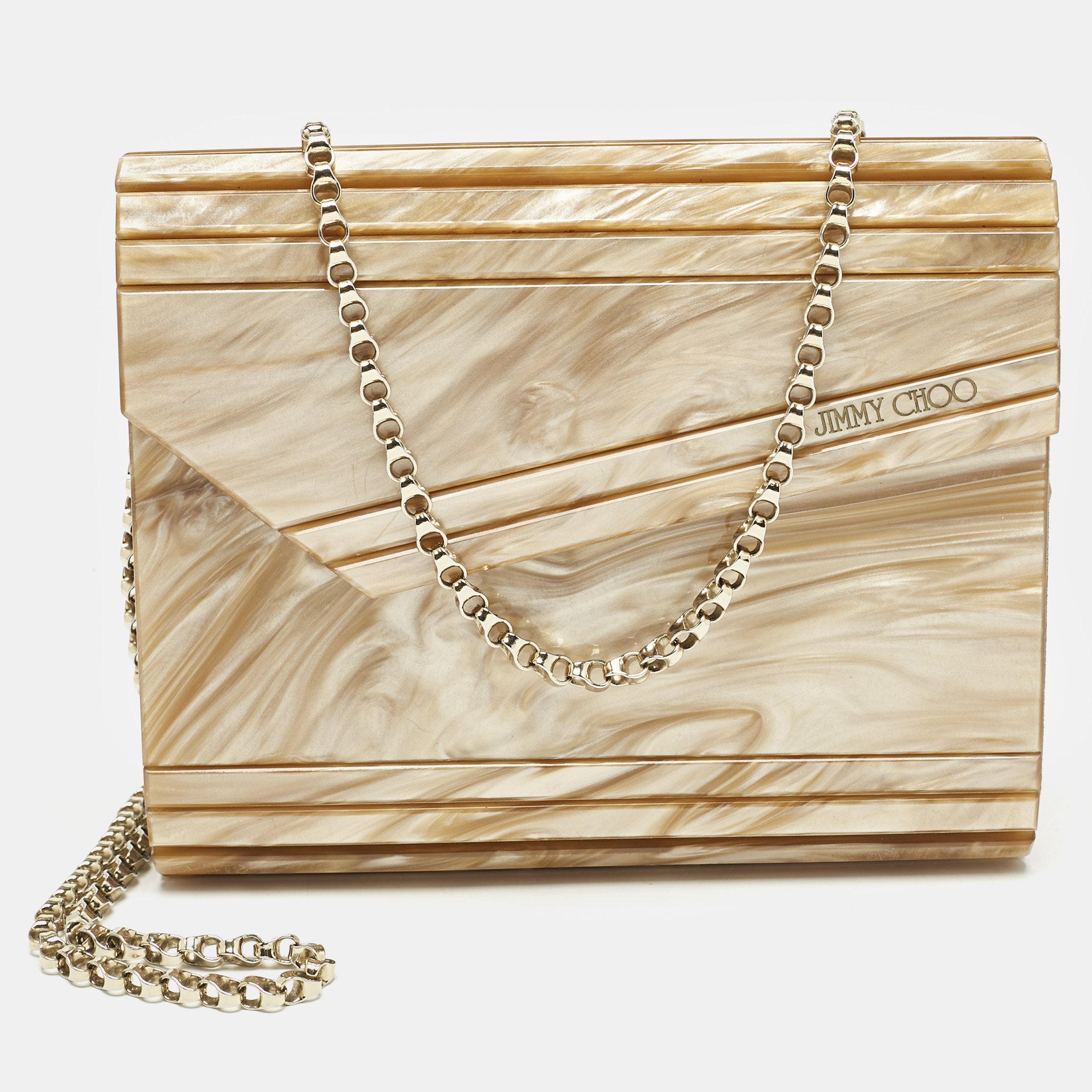 Pre-owned Jimmy Choo Brown Marble Effect Acrylic Candy Chain Clutch