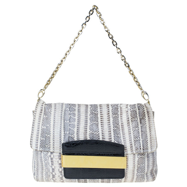 Pre Owned Jimmy Choo Cream Python Embossed Leather Chrissie Shoulder Bag