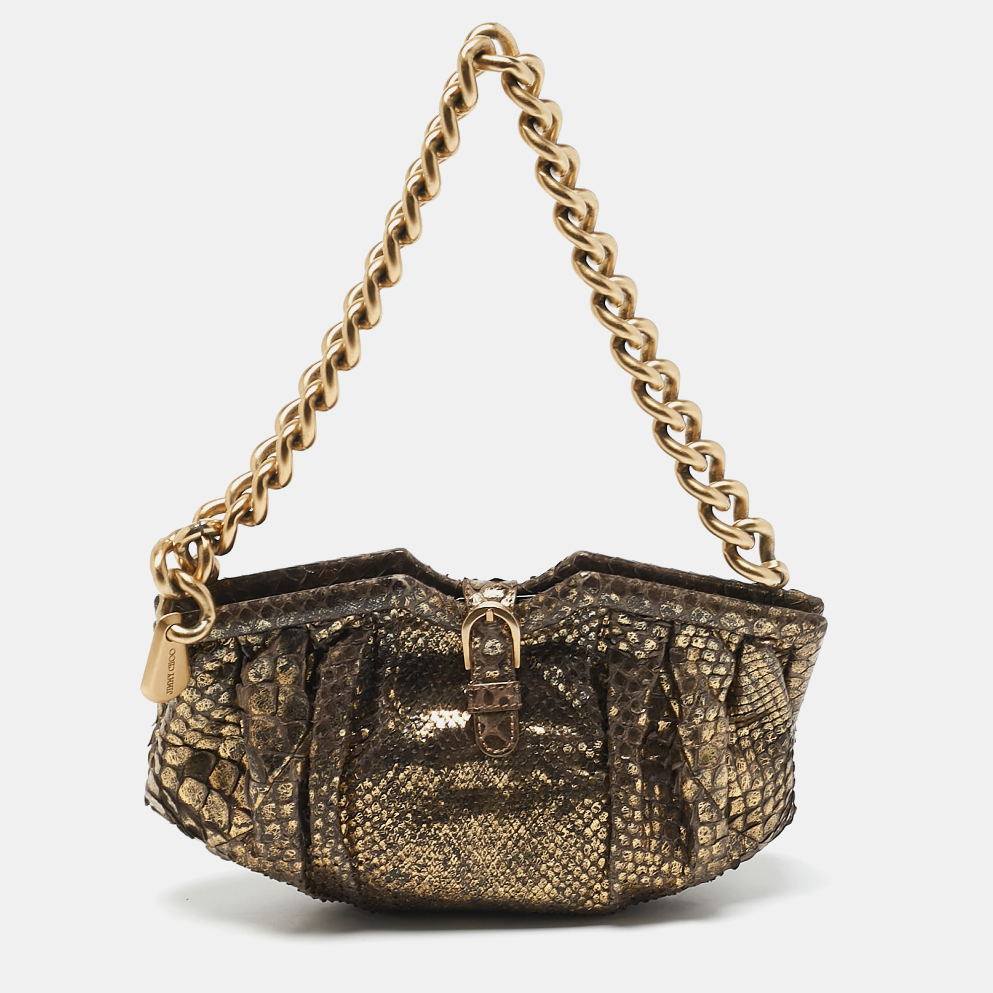 

Jimmy Choo Gold Python Chain Frame Clutch