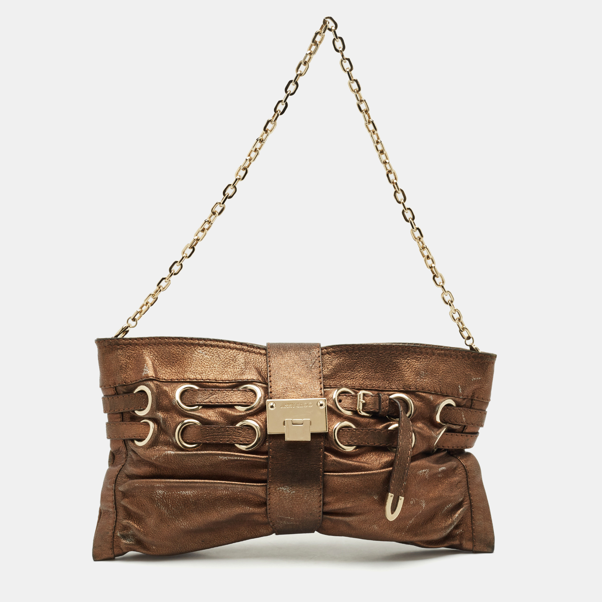 

Jimmy Choo Bronze Leather Rio Chain Shoulder Bag, Brown