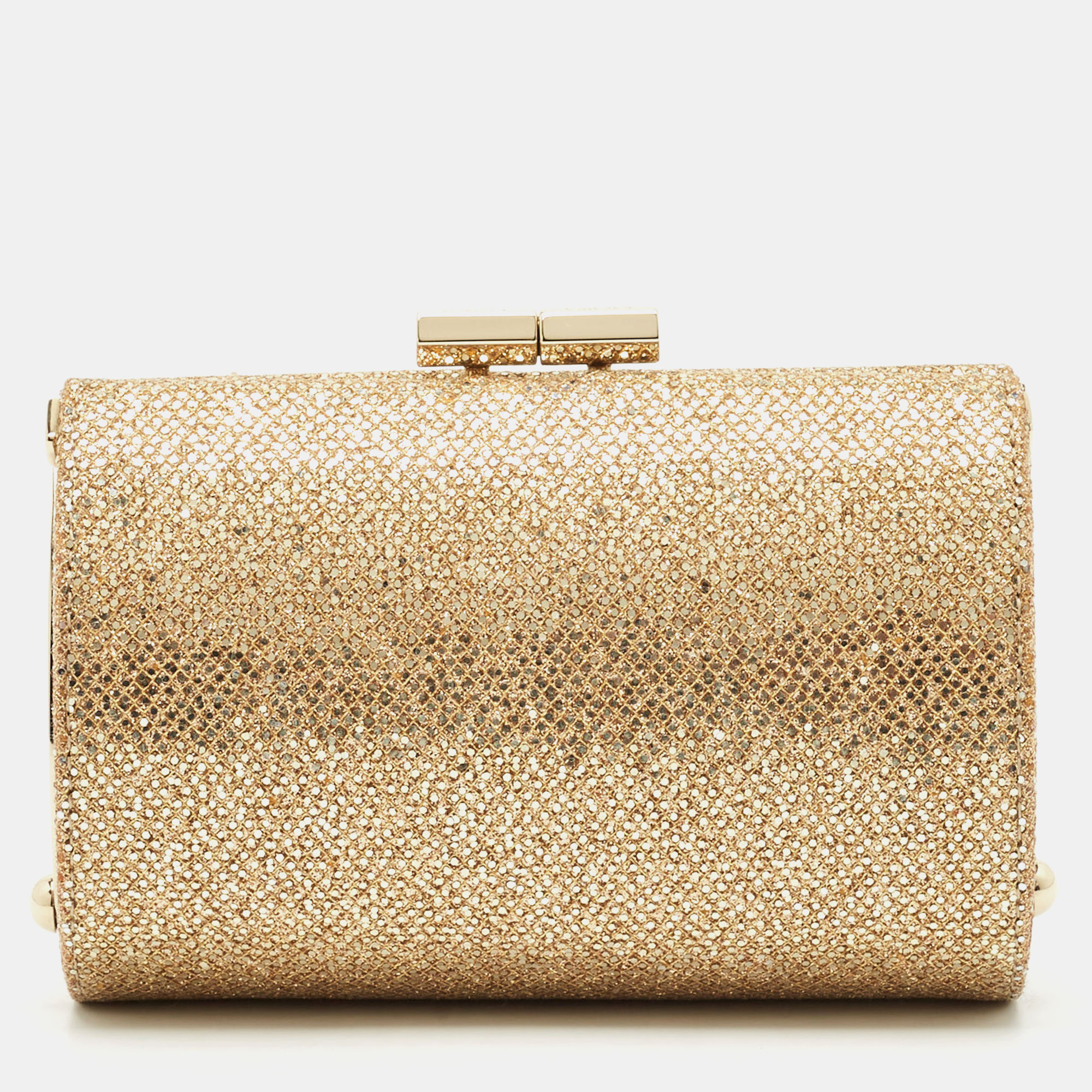 

Jimmy Choo Gold Glitter Fabric Mini Tube Clutch