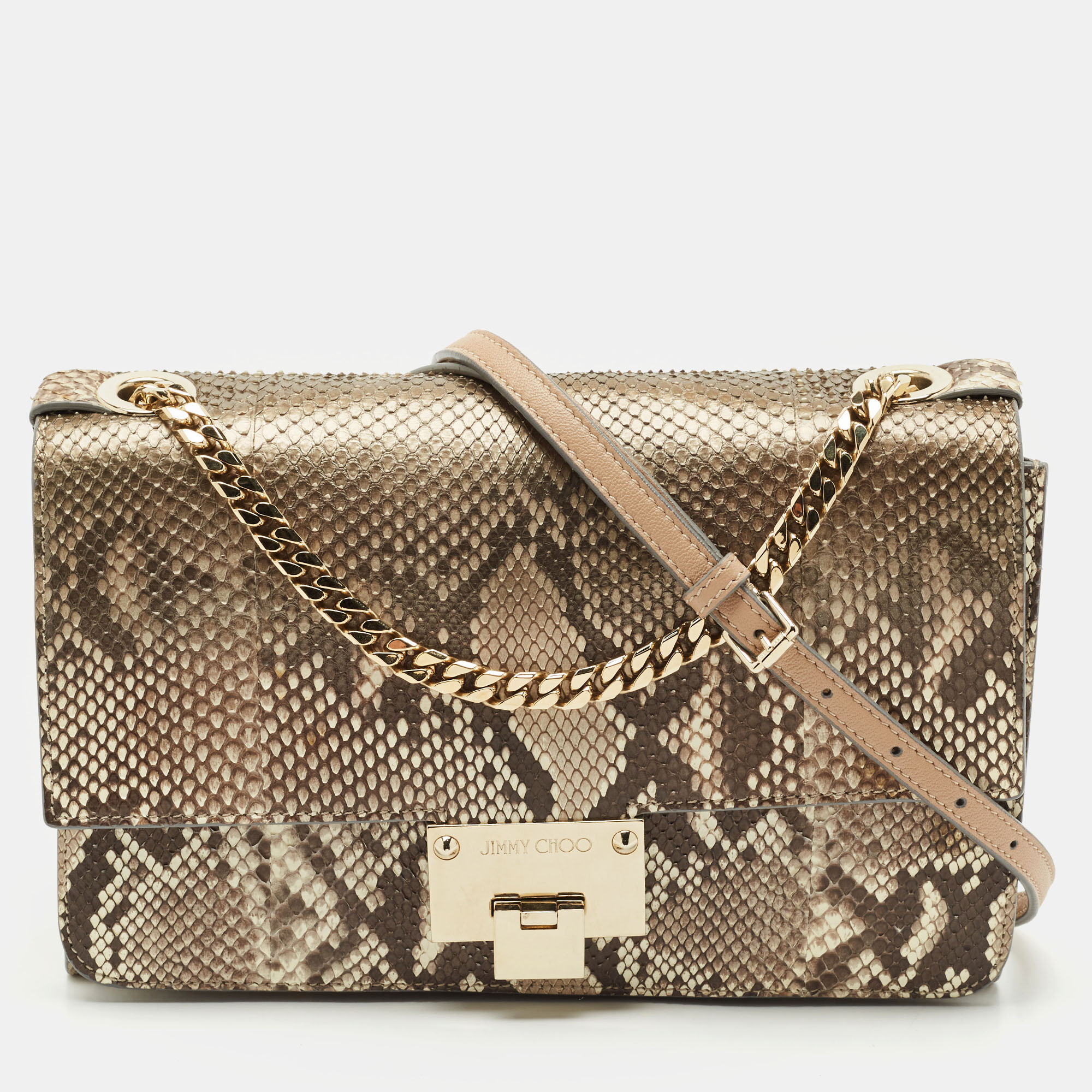 

Jimmy Choo Beige Python Rebel Flap Shoulder Bag