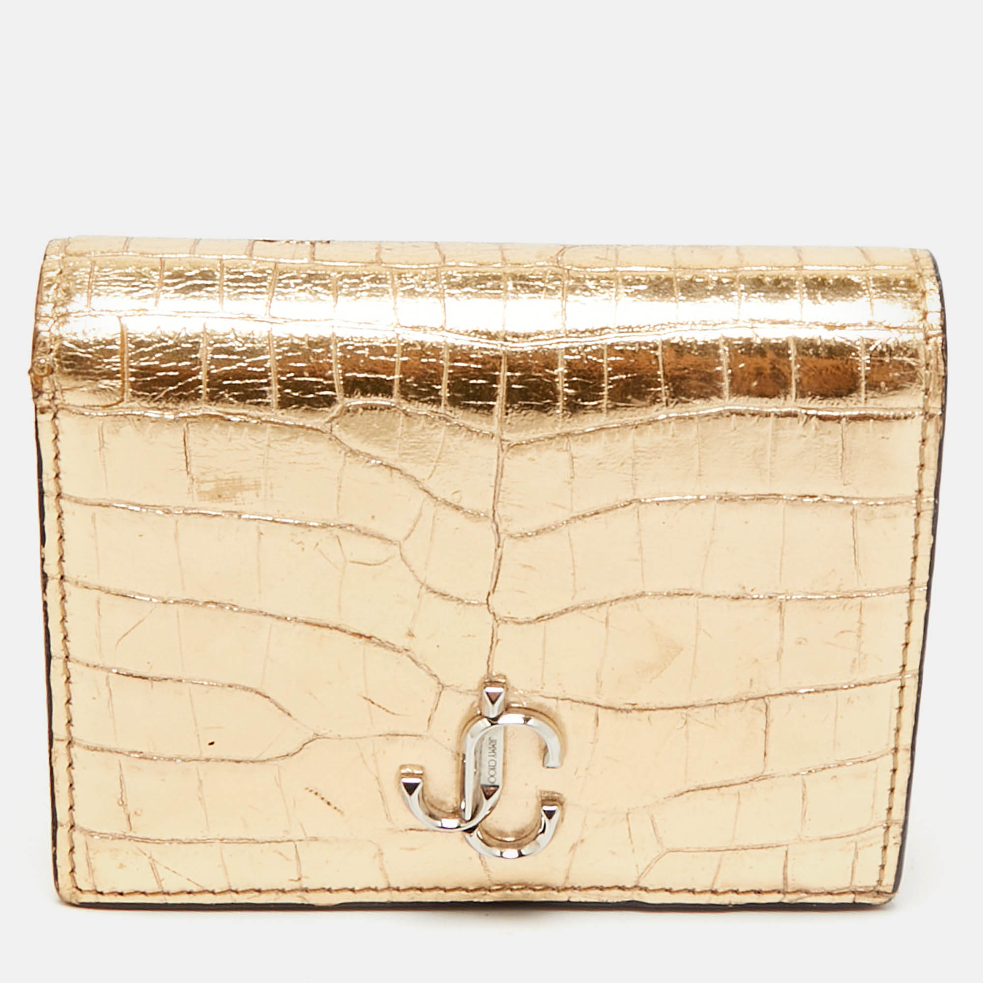 

Jimmy Choo Gold Croc Embossed Leather Hanne Card Case