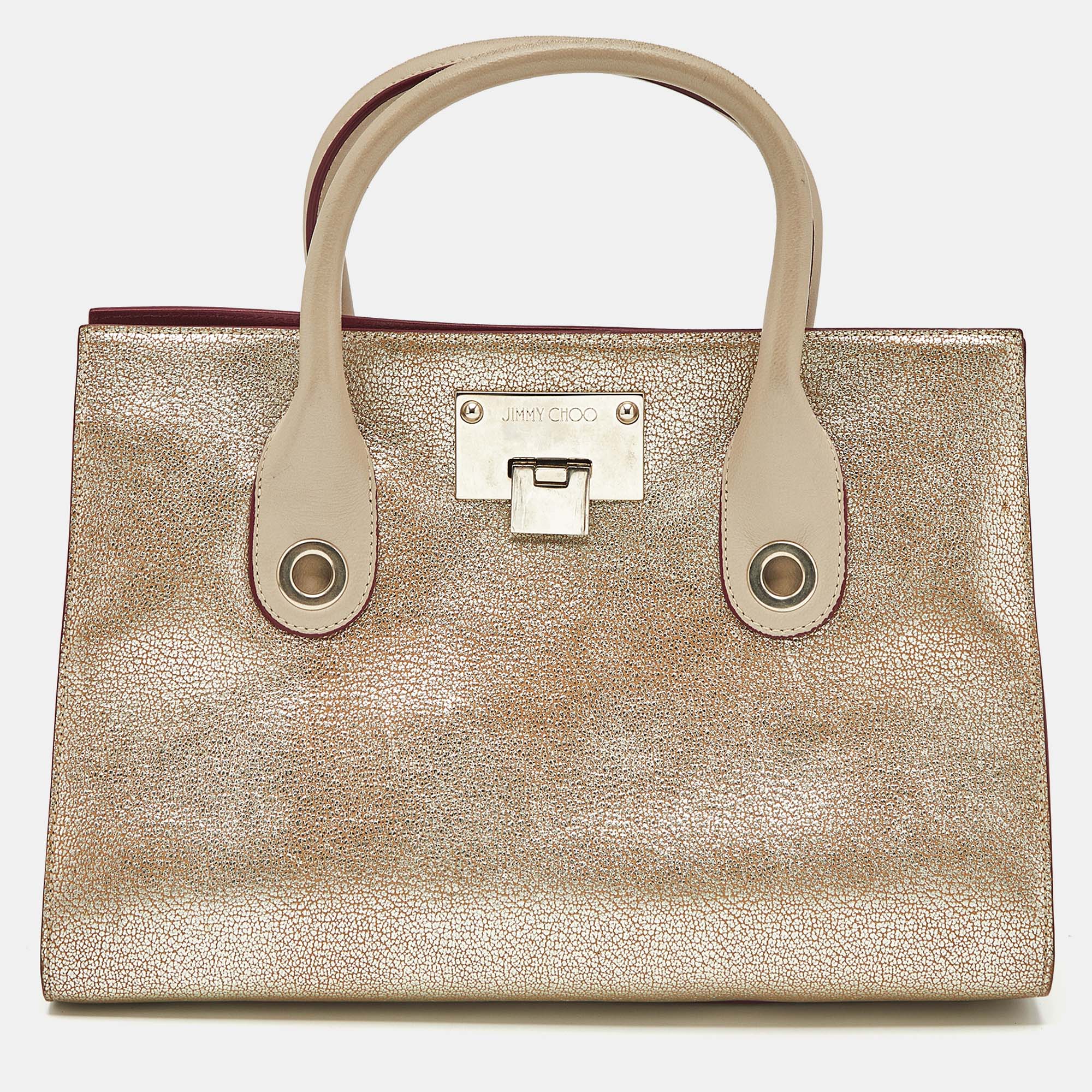 

Jimmy Choo Gold/Beige Leather Medium Riley Tote